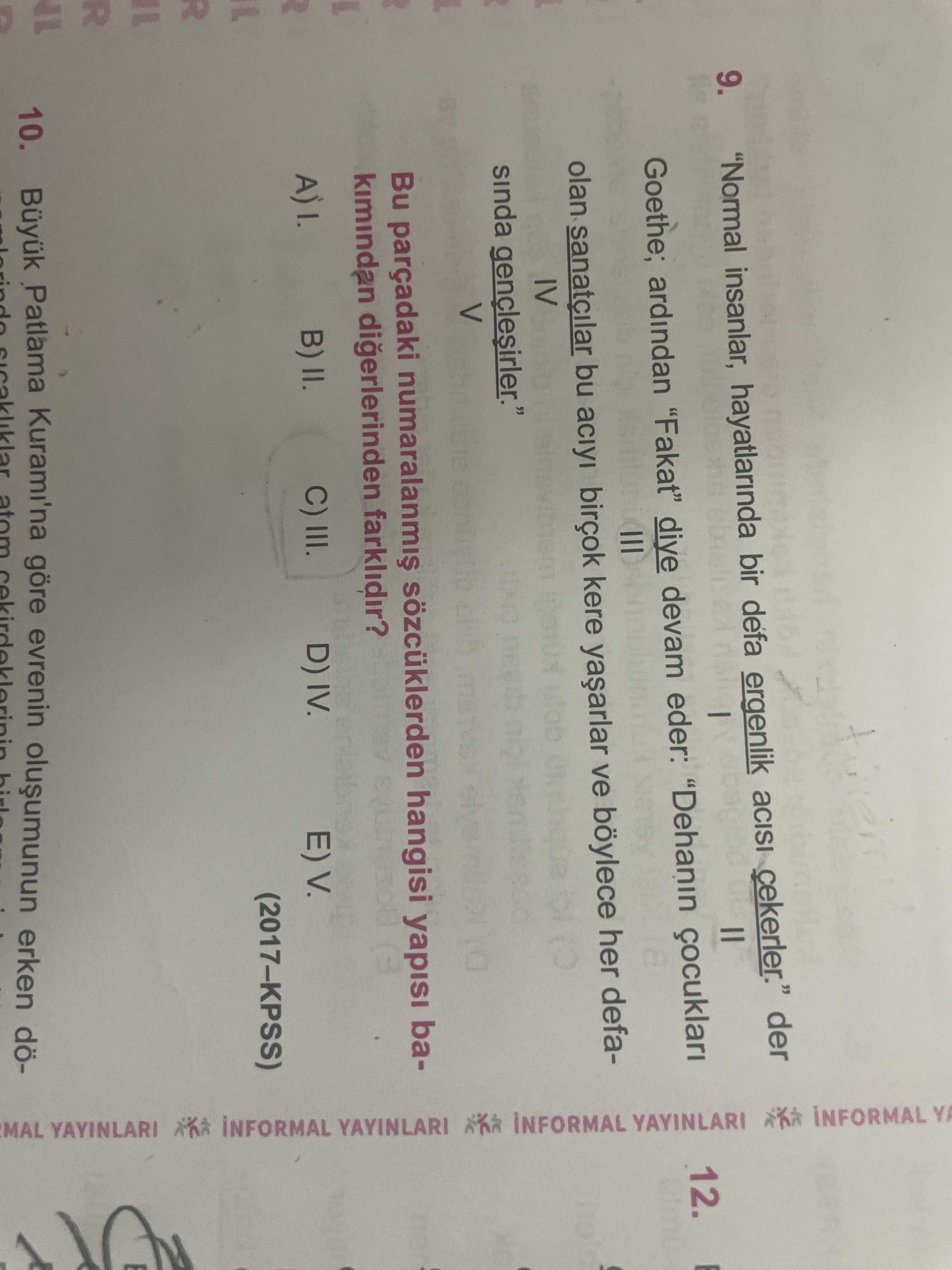 "Normal insanlar, hayatlarında bir defa ergenlik acısı çekerler." der Goethe; ardından "Fakat" diye