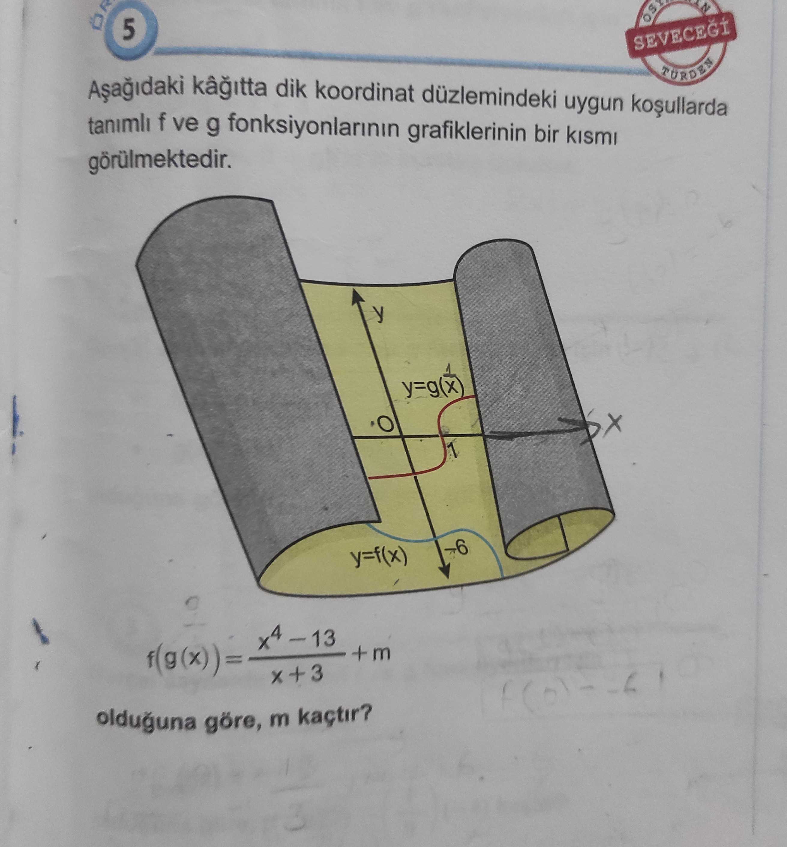 Aşağıdaki kâğıtta dik koordinat düzlemindeki uygun koşullarda tanımlı f ve g fonksiyonlarının