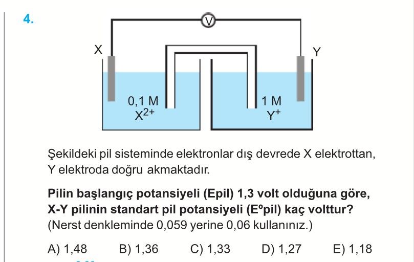 Şekildeki pil sisteminde elektronlar dış devrede X elektrottan, Y elektroda doğru akmaktadır