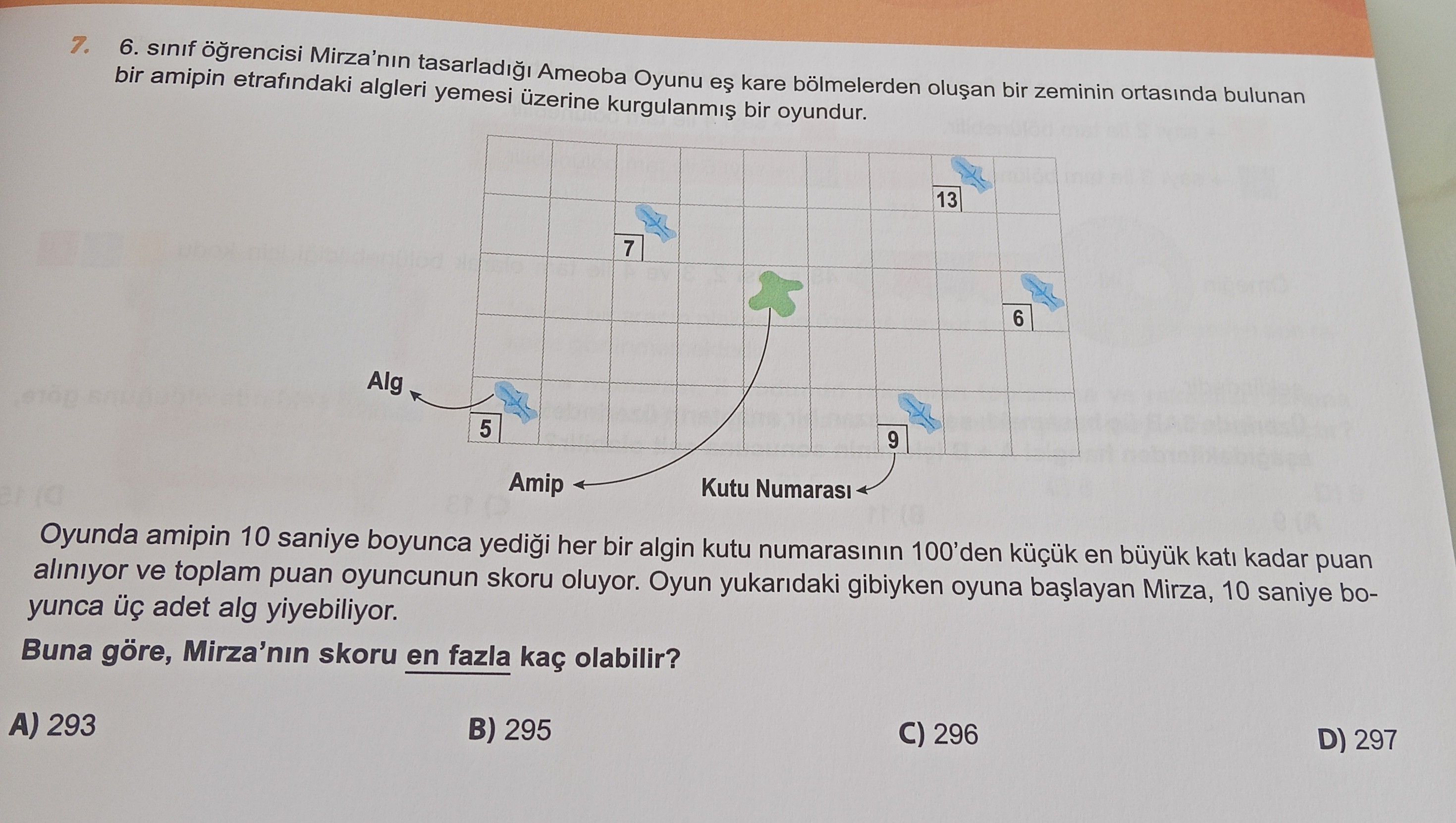 6. sınıf öğrencisi Mirza'nın tasarladığı Ameoba Oyunu eş kare bölmelerden oluşan bir zeminin