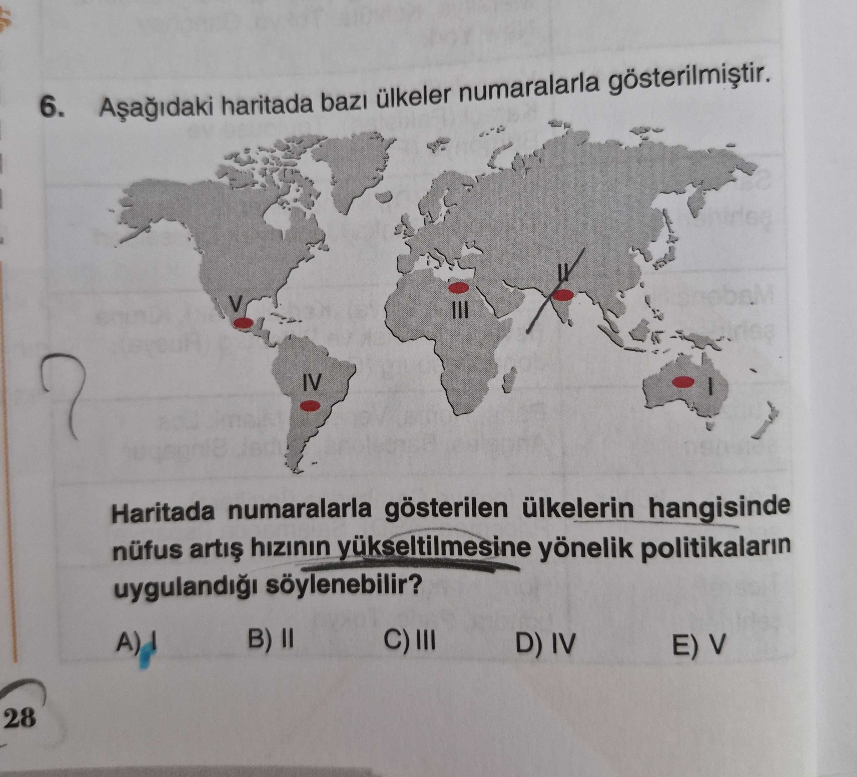 Aşağıdaki haritada bazı ülkeler numaralarla gösterilmiştir. Haritada numaralarla gösterilen