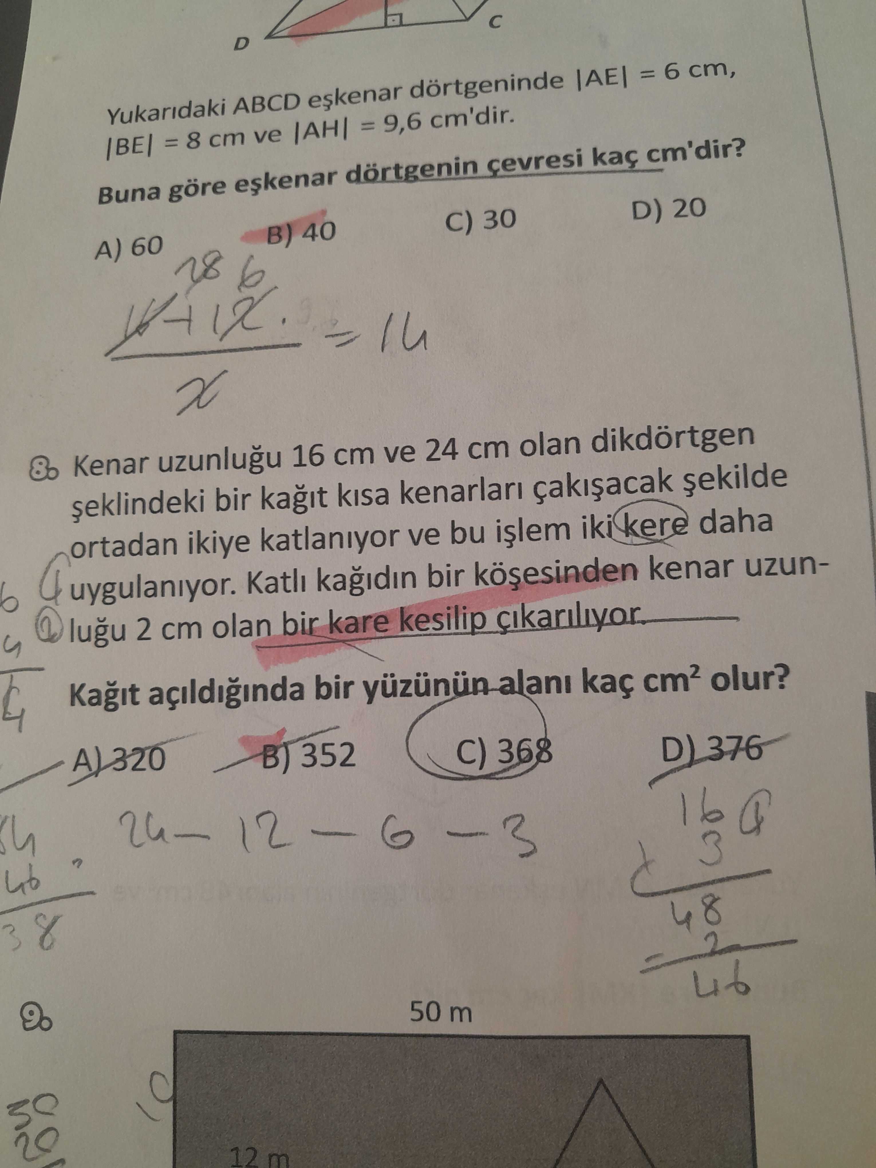 Kenar uzunluğu 16 cm ve 24 cm olan dikdörtgen şeklindeki bir kağıt kısa kenarları çakışacak şekilde