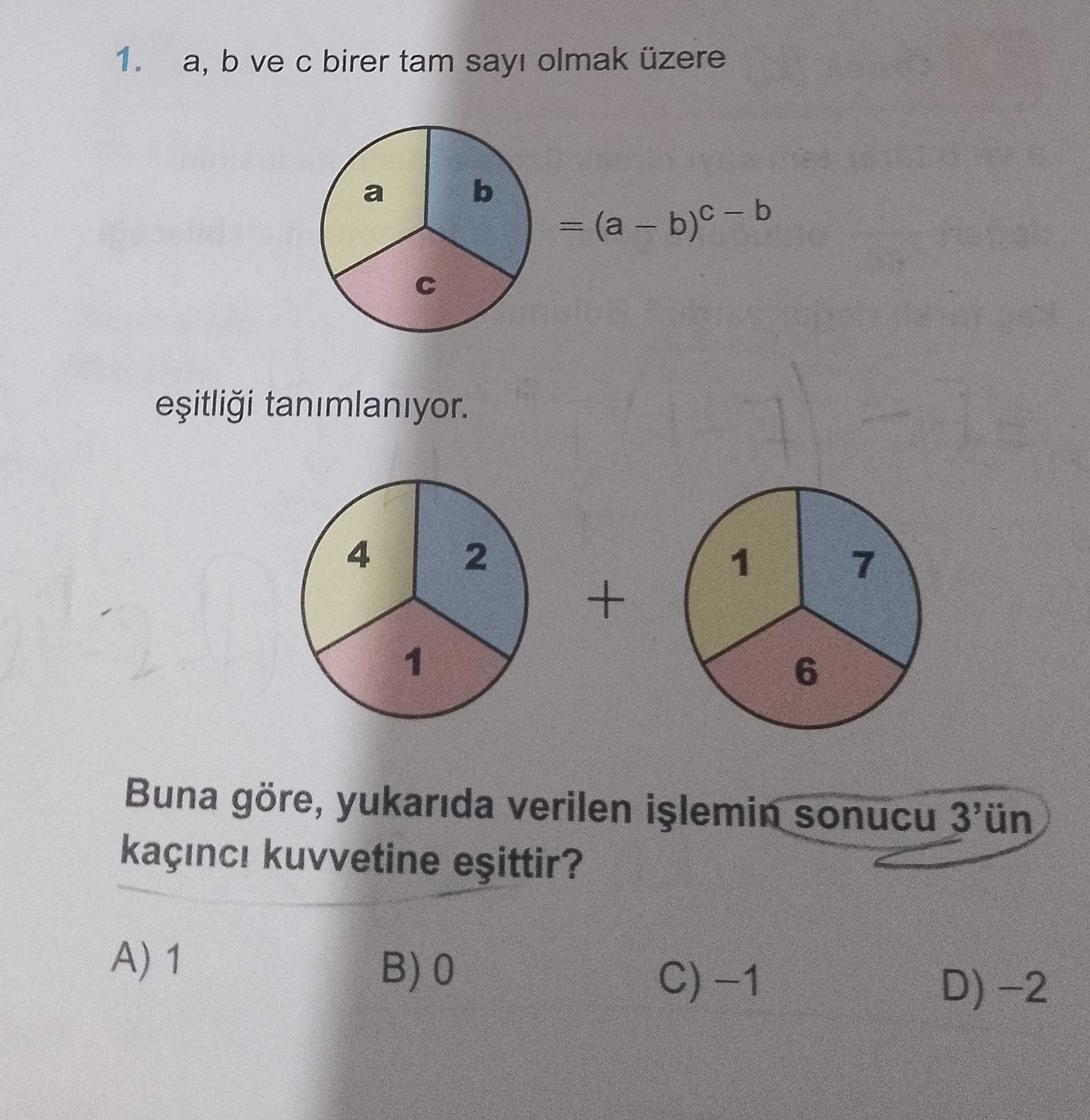 a, b ve c birer tam sayı olmak üzere = (a – b)^c – b eşitliği tanımlanıyor. Buna göre, yukarıda