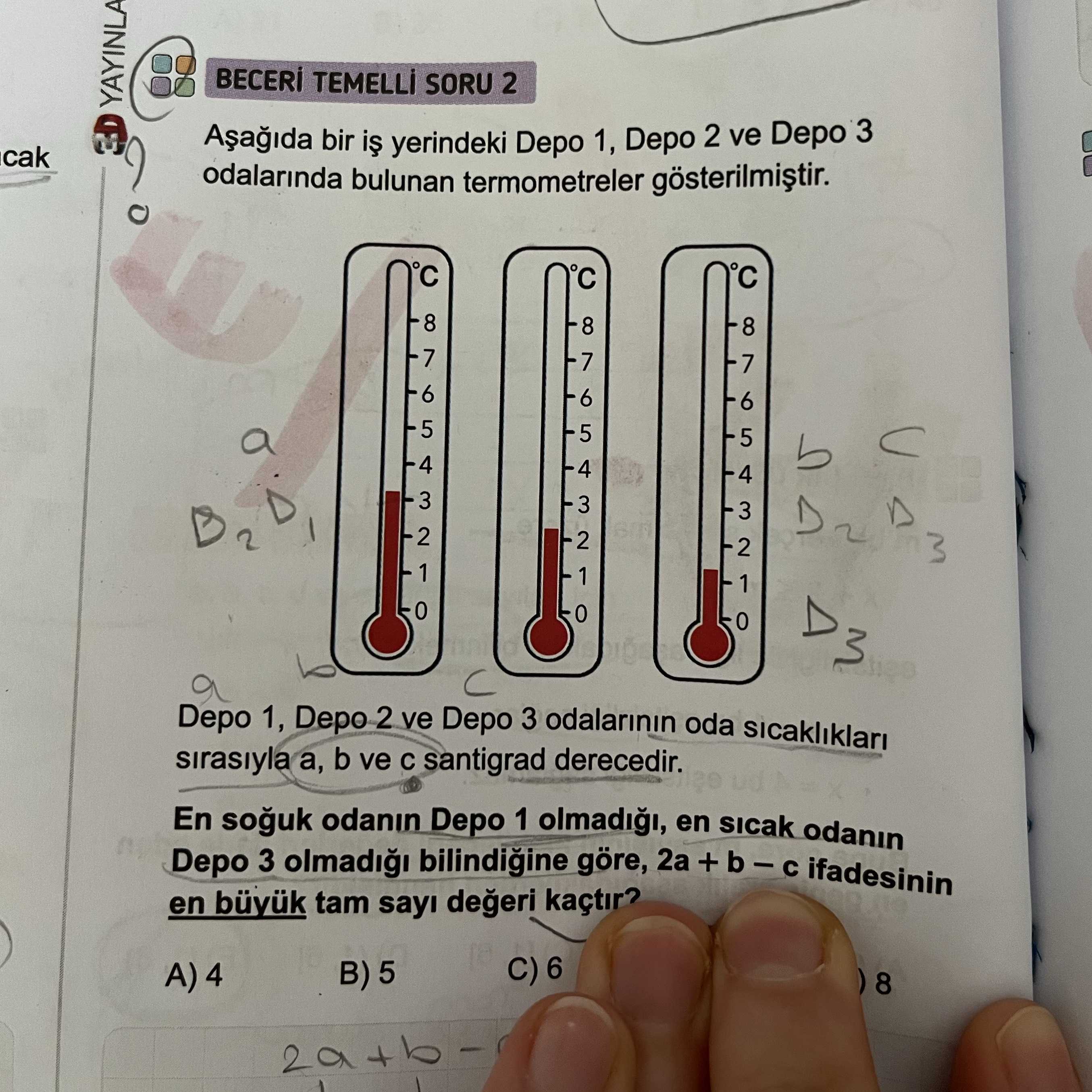 Aşağıda bir iş yerindeki Depo 1, Depo 2 ve Depo 3 odalarında bulunan termometreler gösterilmiştir