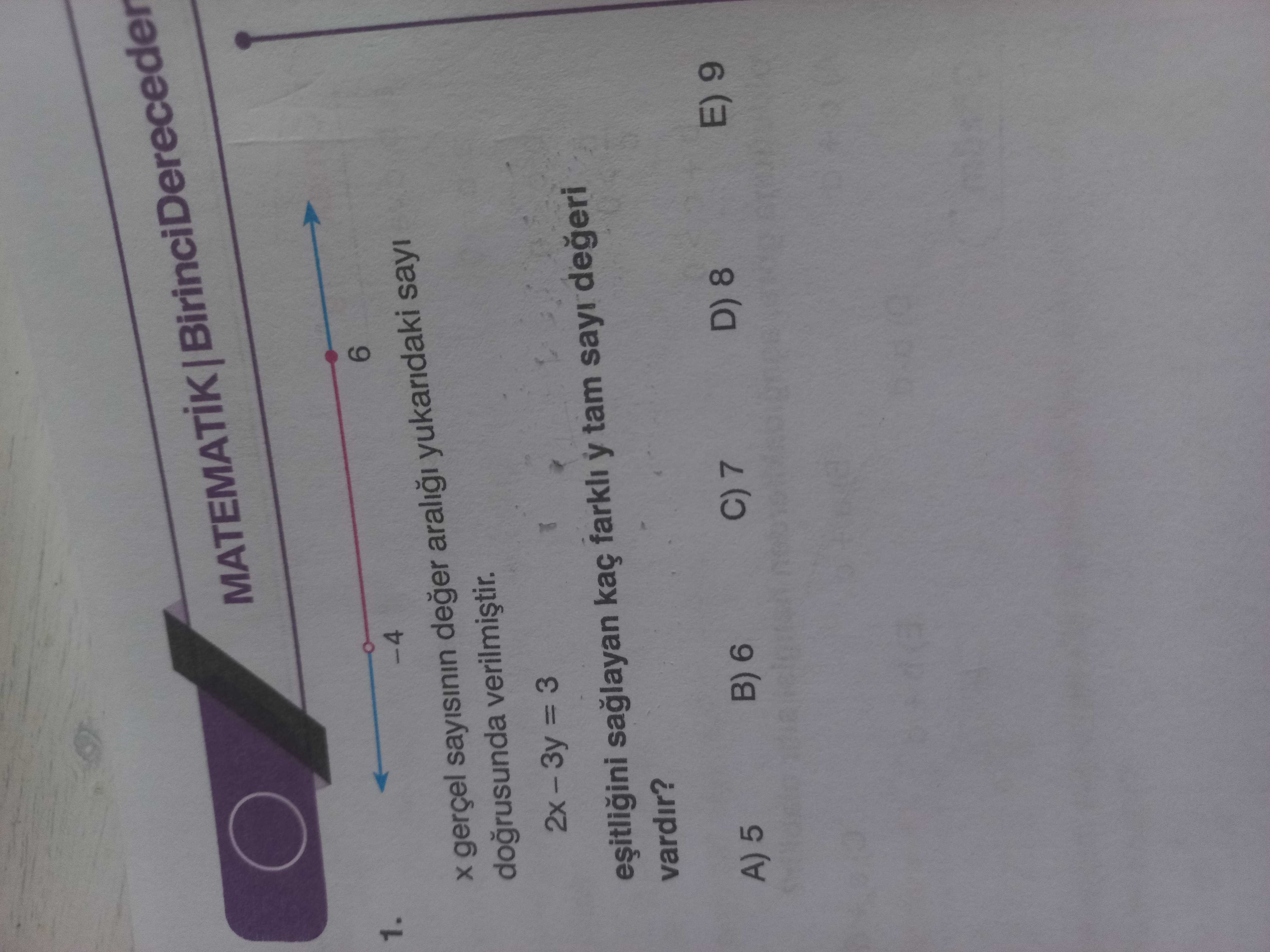 MATEMATIK 6 1. gerçel deger yukaridaki sayi = 3 kaç farkli tam sayi vardir. D) 8 E) 9 B) 6 C) 7 A) 5 MATEMATIK 6 1. D) 8 E) 9 B) 6 C) 7 A) 5. ?? Model.Question.title