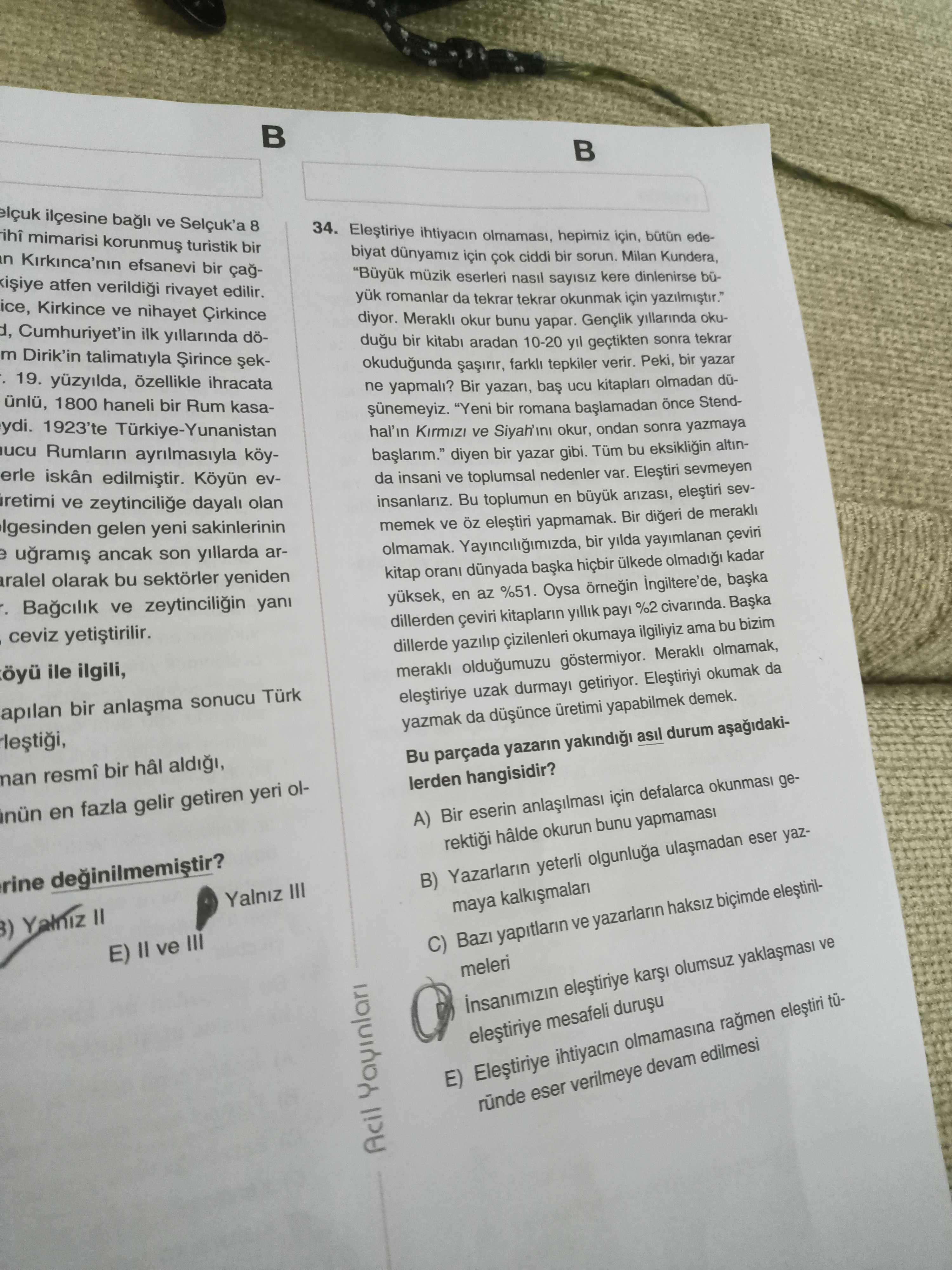 Eleştiriye ihtiyacın olmaması, hepimiz için, bütün edebiyat dünyamız için çok ciddi bir sorun. Milan