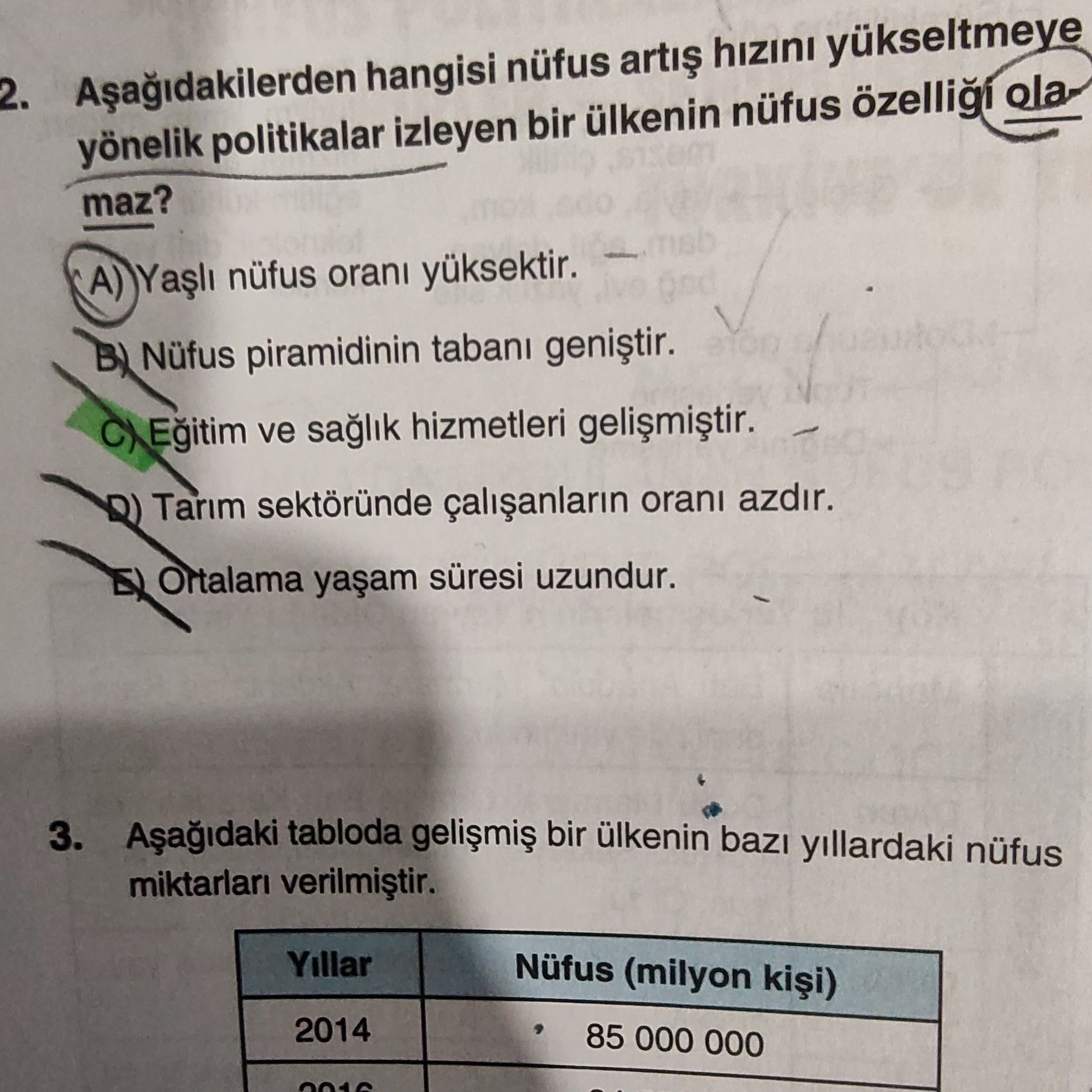 Aşağıdakilerden hangisi nüfus artış hızını yükseltmeye yönelik politikalar izleyen bir ülkenin nüfus