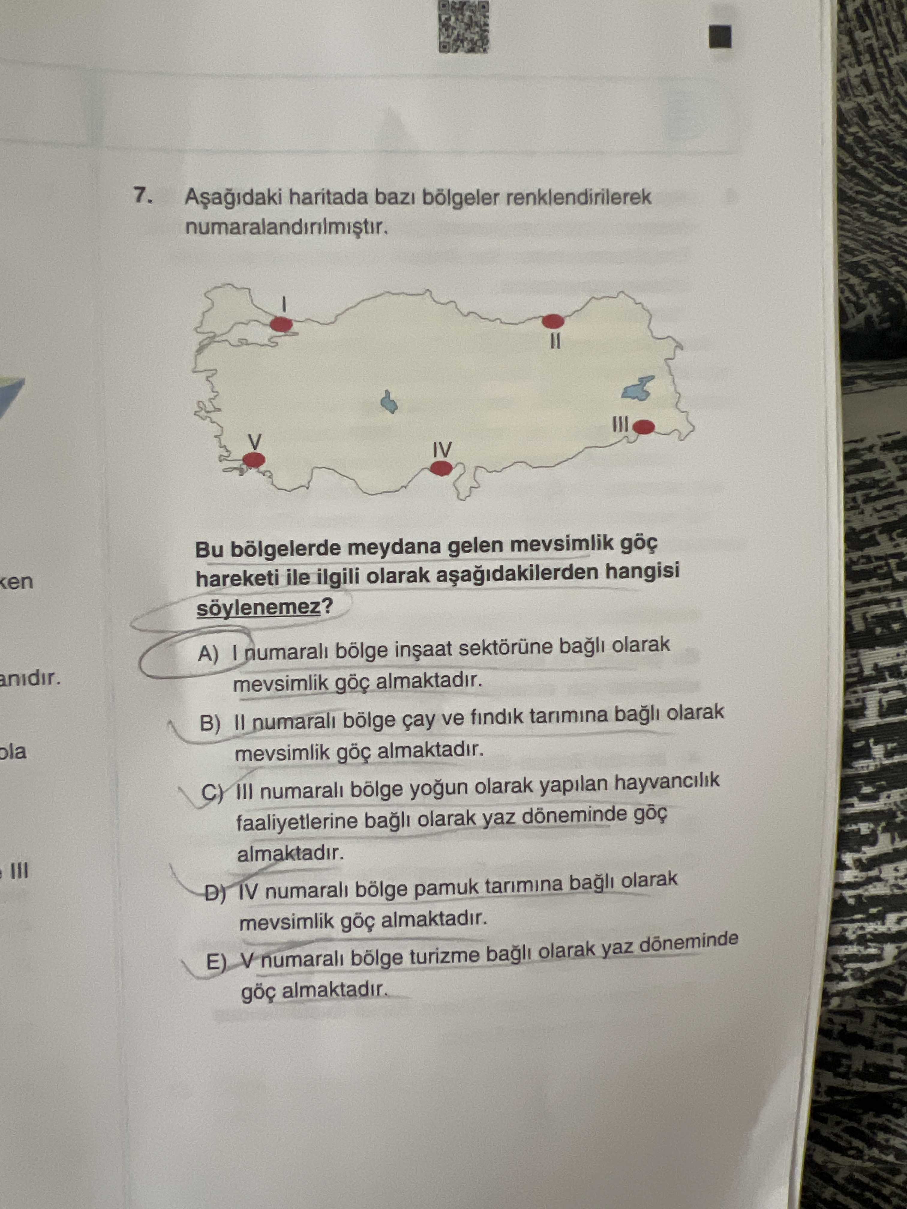 Aşağıdaki haritada bazı bölgeler renklendirilerek numaralandırılmıştır. Bu bölgelerde meydana gelen