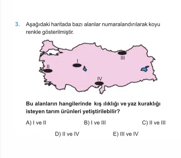 Aşağıdaki haritada bazı alanlar numaralandırılarak koyu renkle gösterilmiştir. Bu alanların