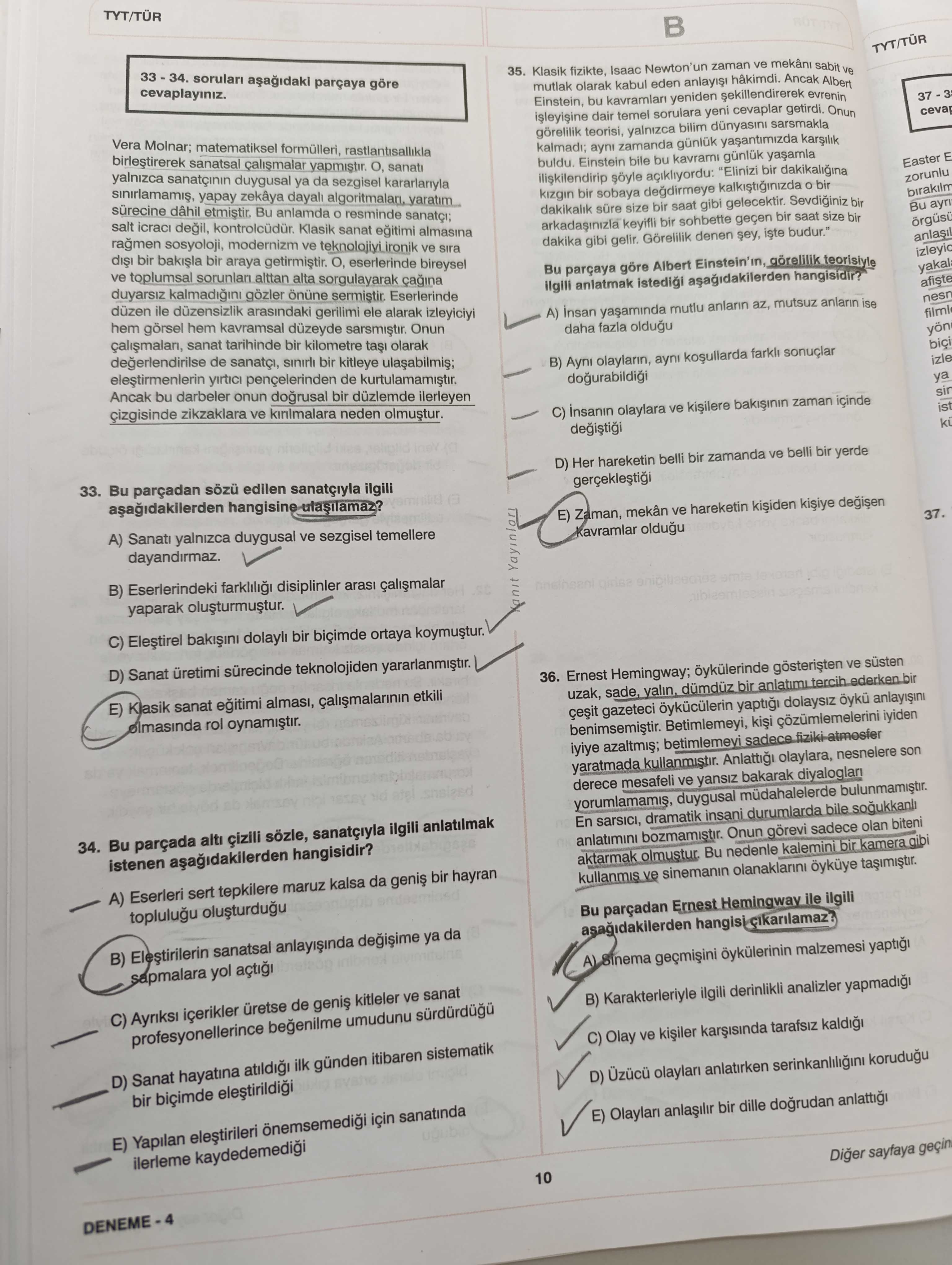 33 - 34. soruları aşağıdaki parçaya göre cevaplayınız. Vera Molnar; matematiksel formülleri