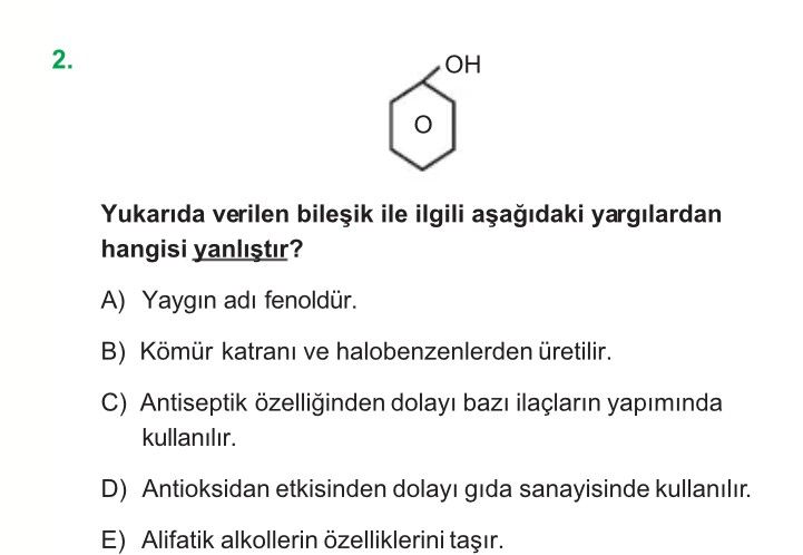 Yukarıda verilen bileşik ile ilgili aşağıdaki yargılardan hangisi yanlıştır?