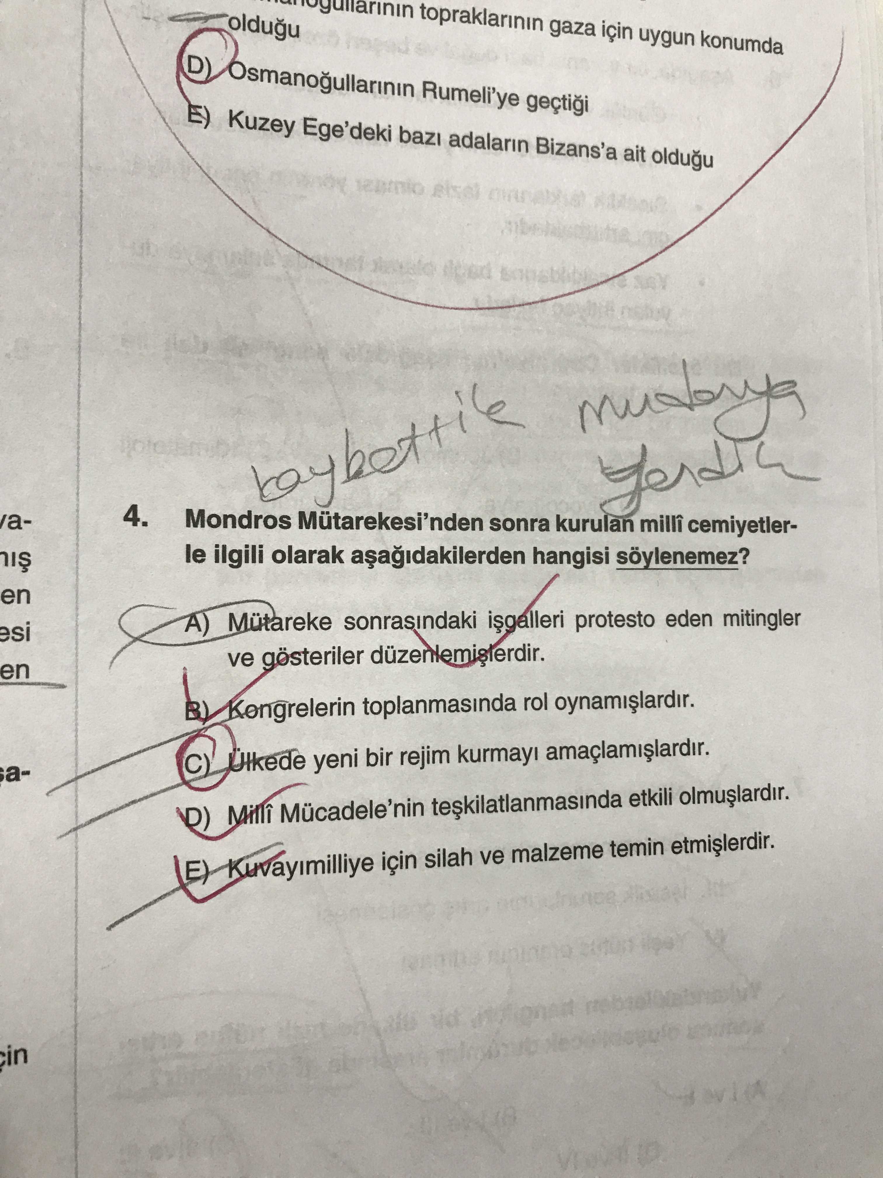 Mondros Mütarekesi'nden sonra kurulan millî cemiyetlerle ilgili olarak aşağıdakilerden hangisi