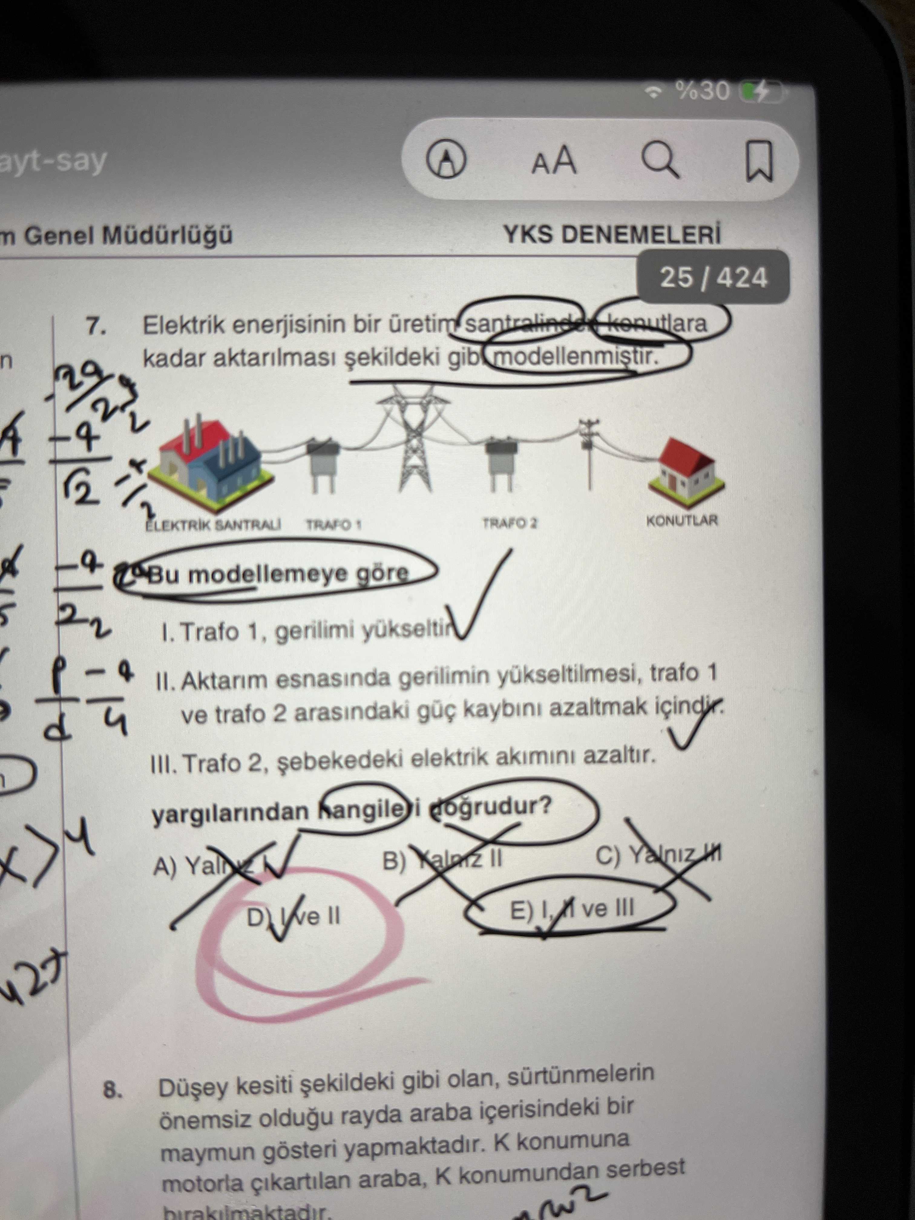 Elektrik enerjisinin bir üretim santralinden konutlara kadar aktarılması şekildeki gibi