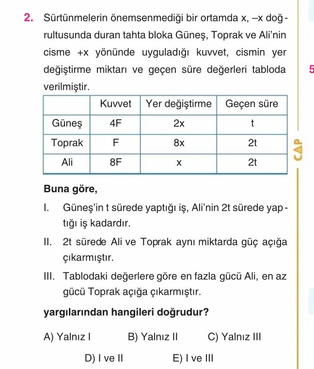 Sürtünmelerin önemsenmediği bir ortamda x, –x doğrultusunda duran tahta bloka Güneş, Toprak ve