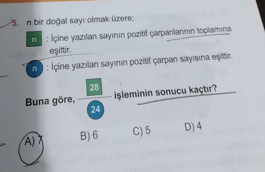 n bir doğal sayı olmak üzere; n (kare içinde) : İçine yazılan sayının pozitif çarpanlarının