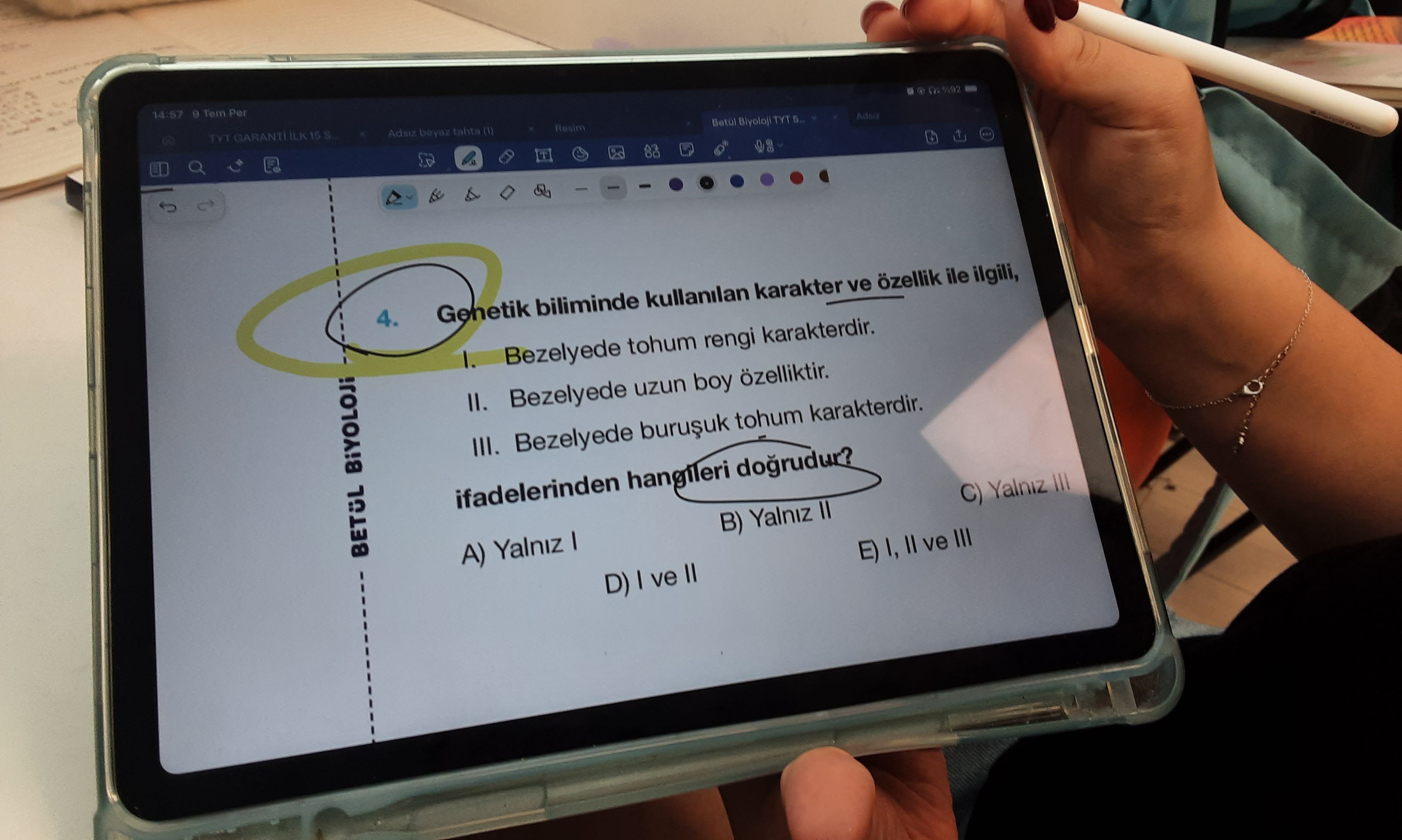 Genetik biliminde kullanılan karakter ve özellik ile ilgili, I. Bezelyede tohum rengi karakterdir