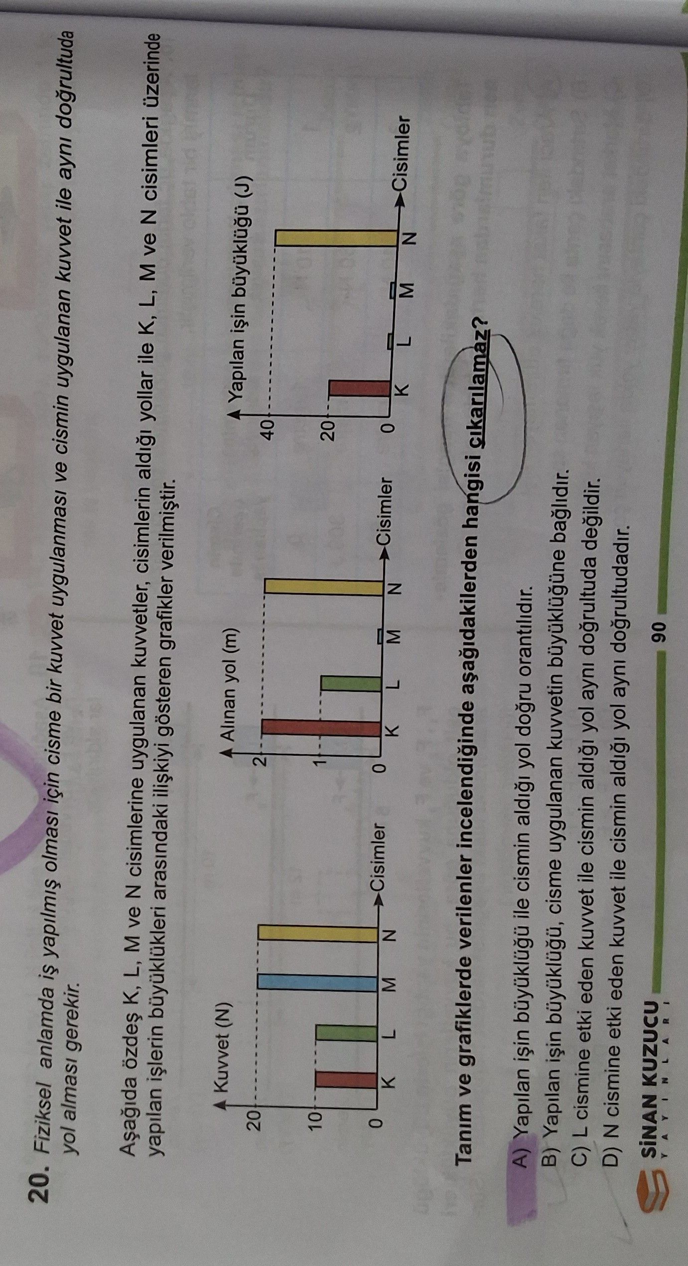 Fiziksel anlamda iş yapılmış olması için cisme bir kuvvet uygulanması ve cismin uygulanan kuvvet ile