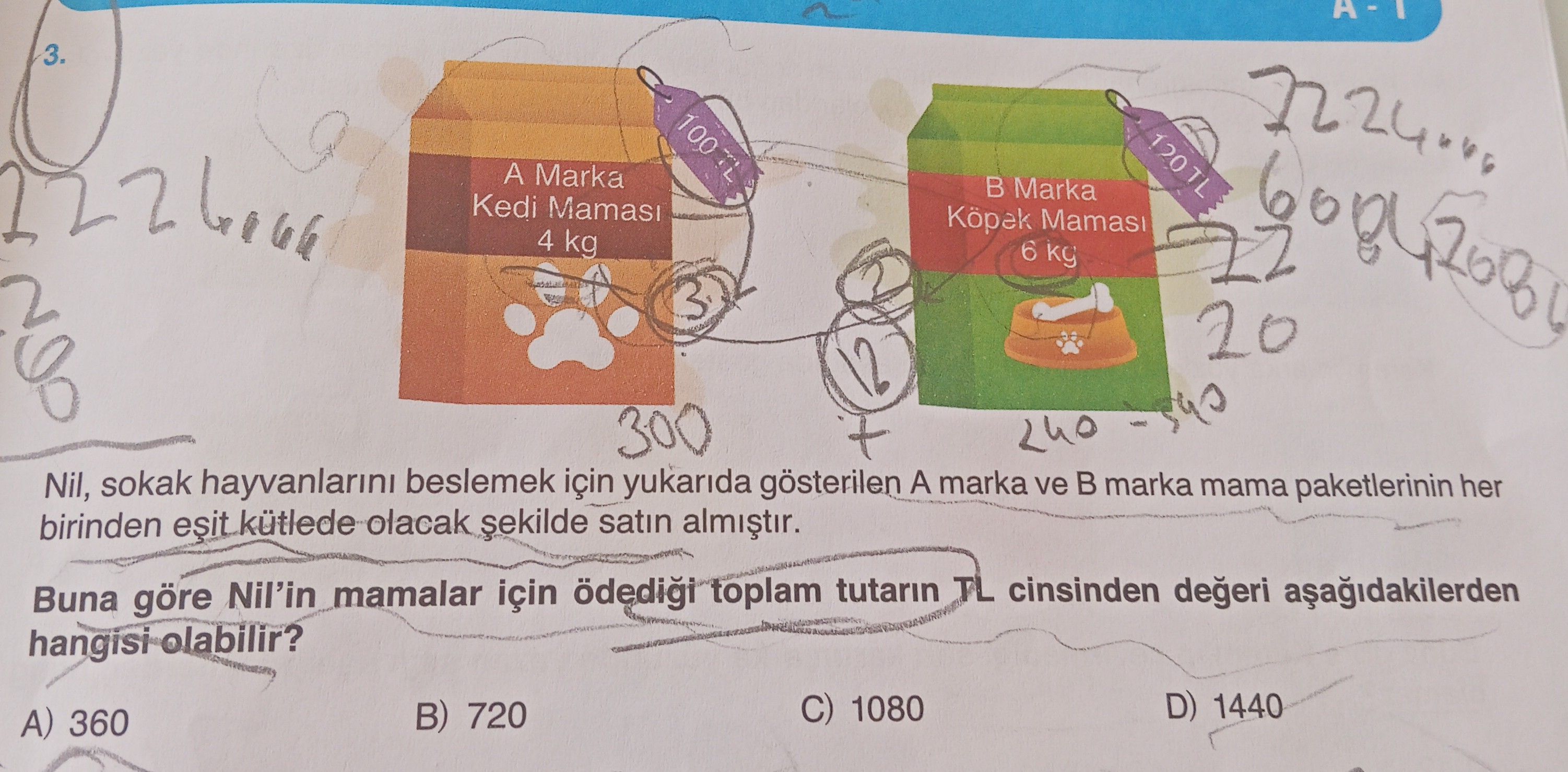 Nil, sokak hayvanlarını beslemek için yukarıda gösterilen A marka ve B marka mama paketlerinin her
