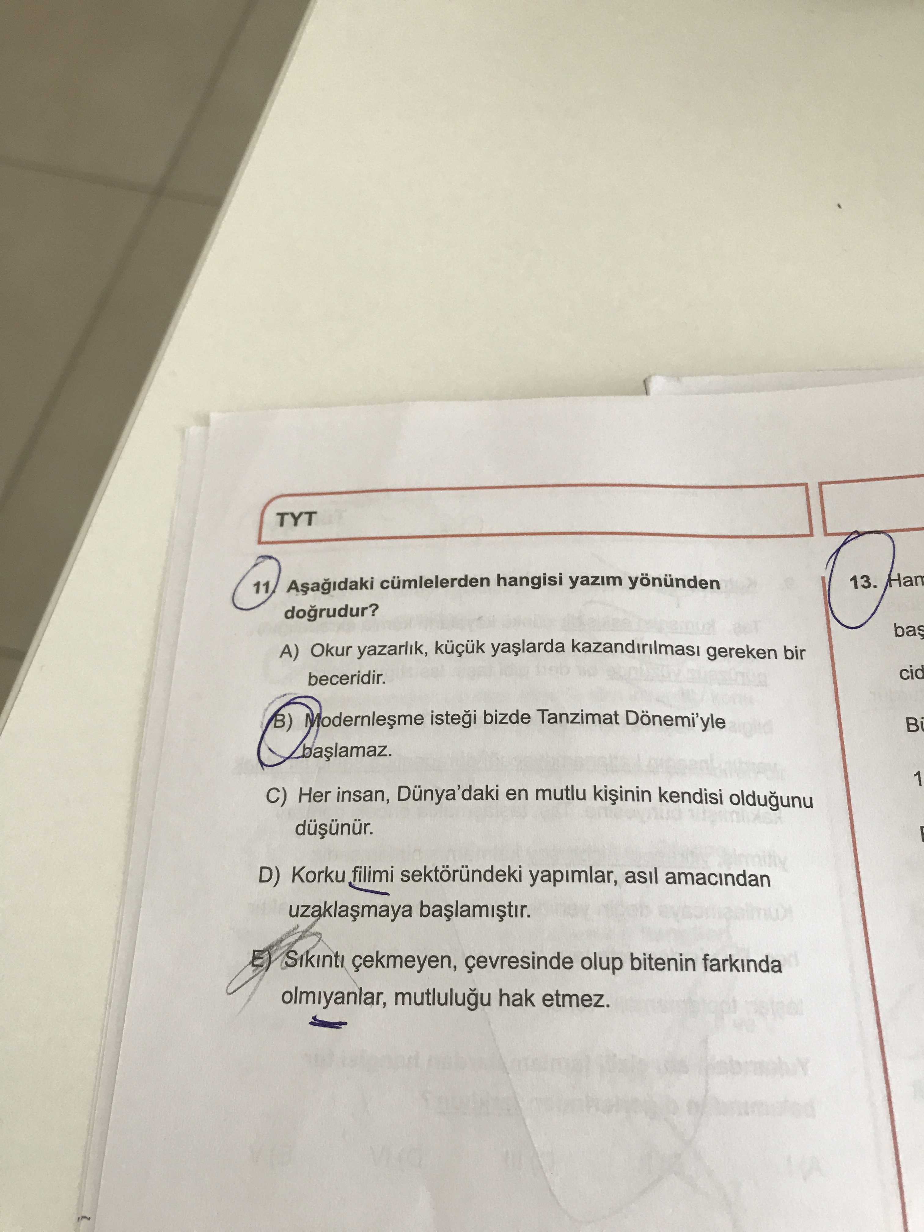 Aşağıdaki cümlelerden hangisi yazım yönünden doğrudur?