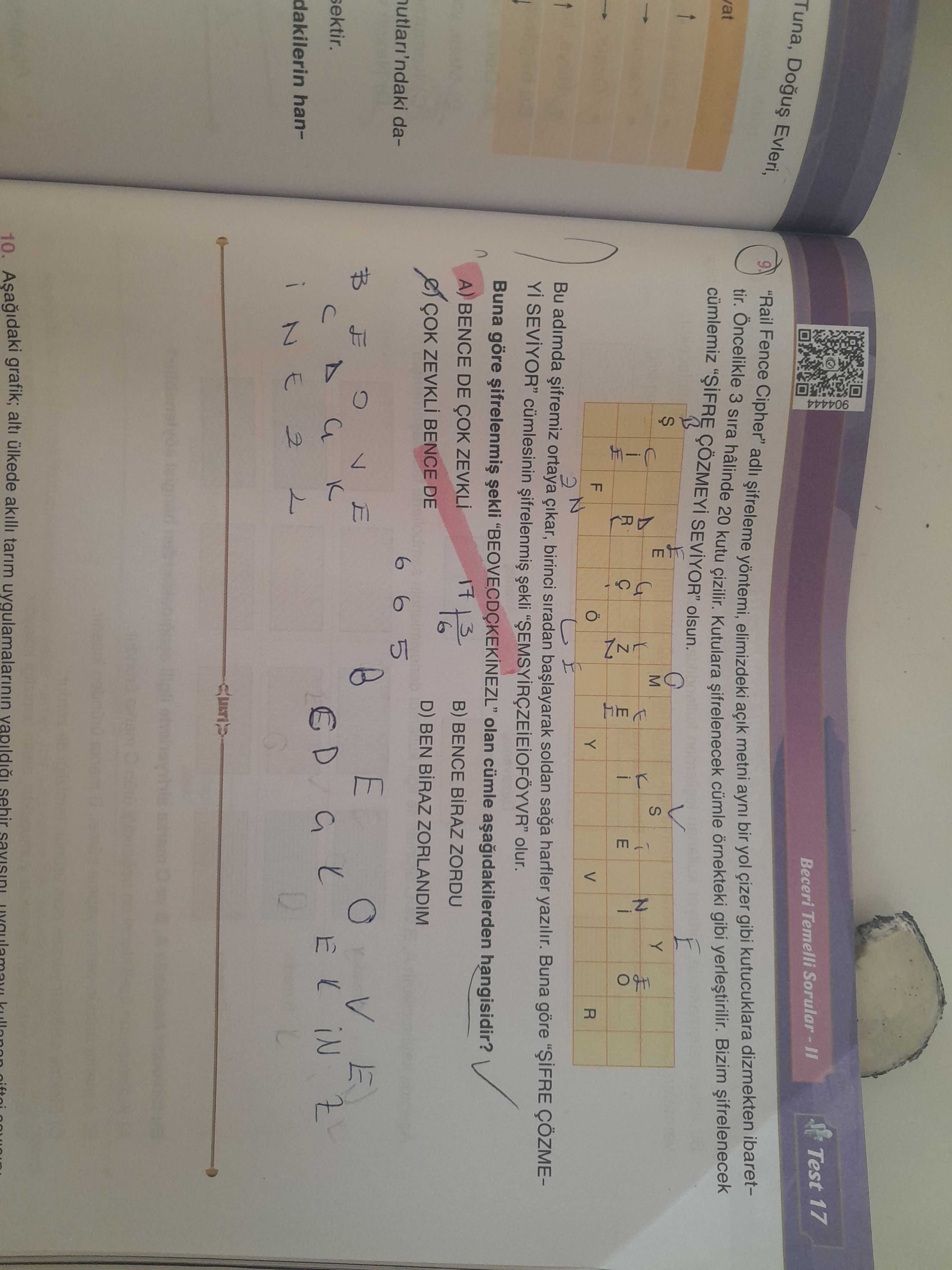 "Rail Fence Cipher" adlı şifreleme yöntemi, elimizdeki açık metni aynı bir yol çizer gibi
