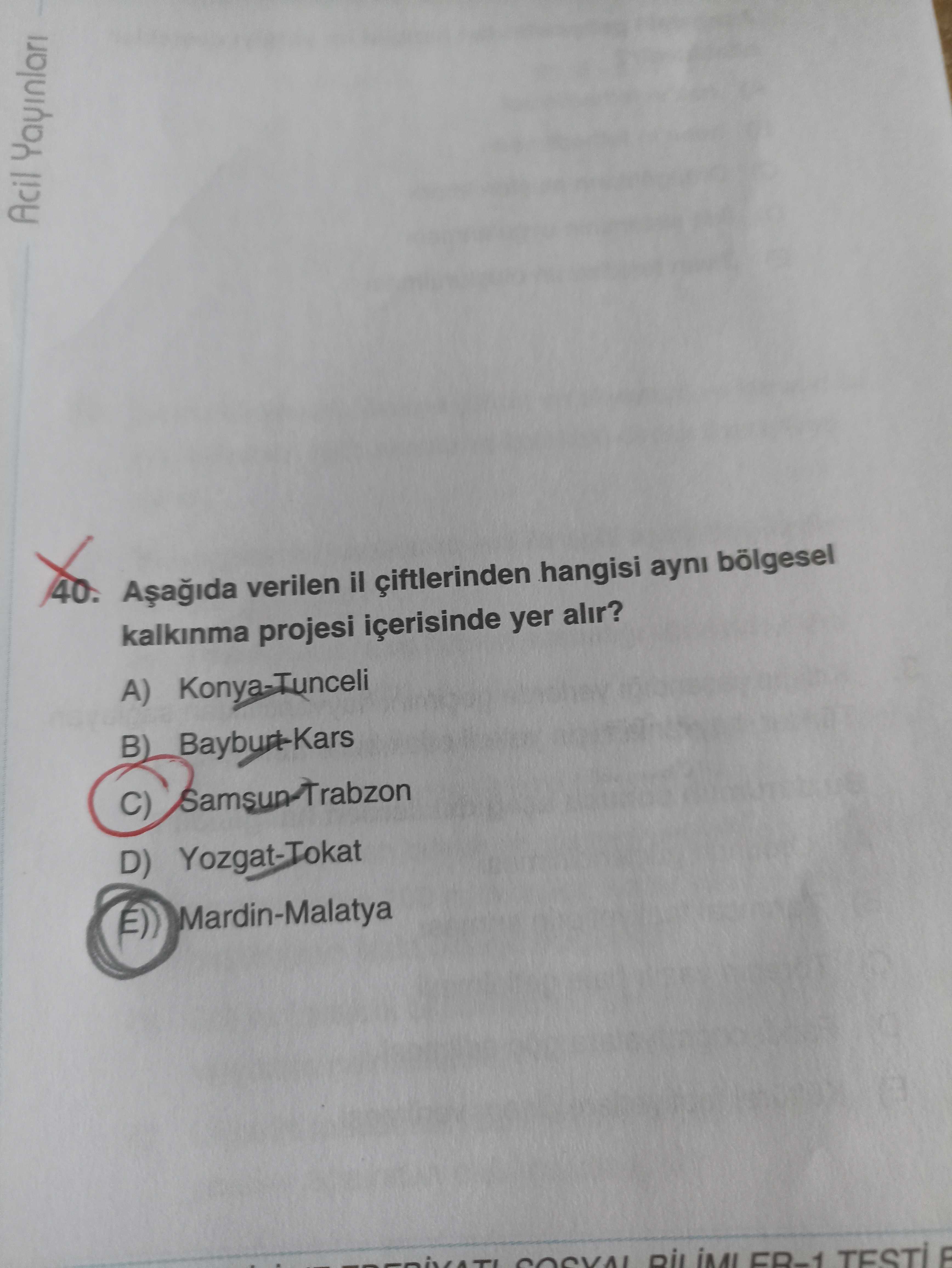 Aşağıda verilen il çiftlerinden hangisi aynı bölgesel kalkınma projesi içerisinde yer alır?