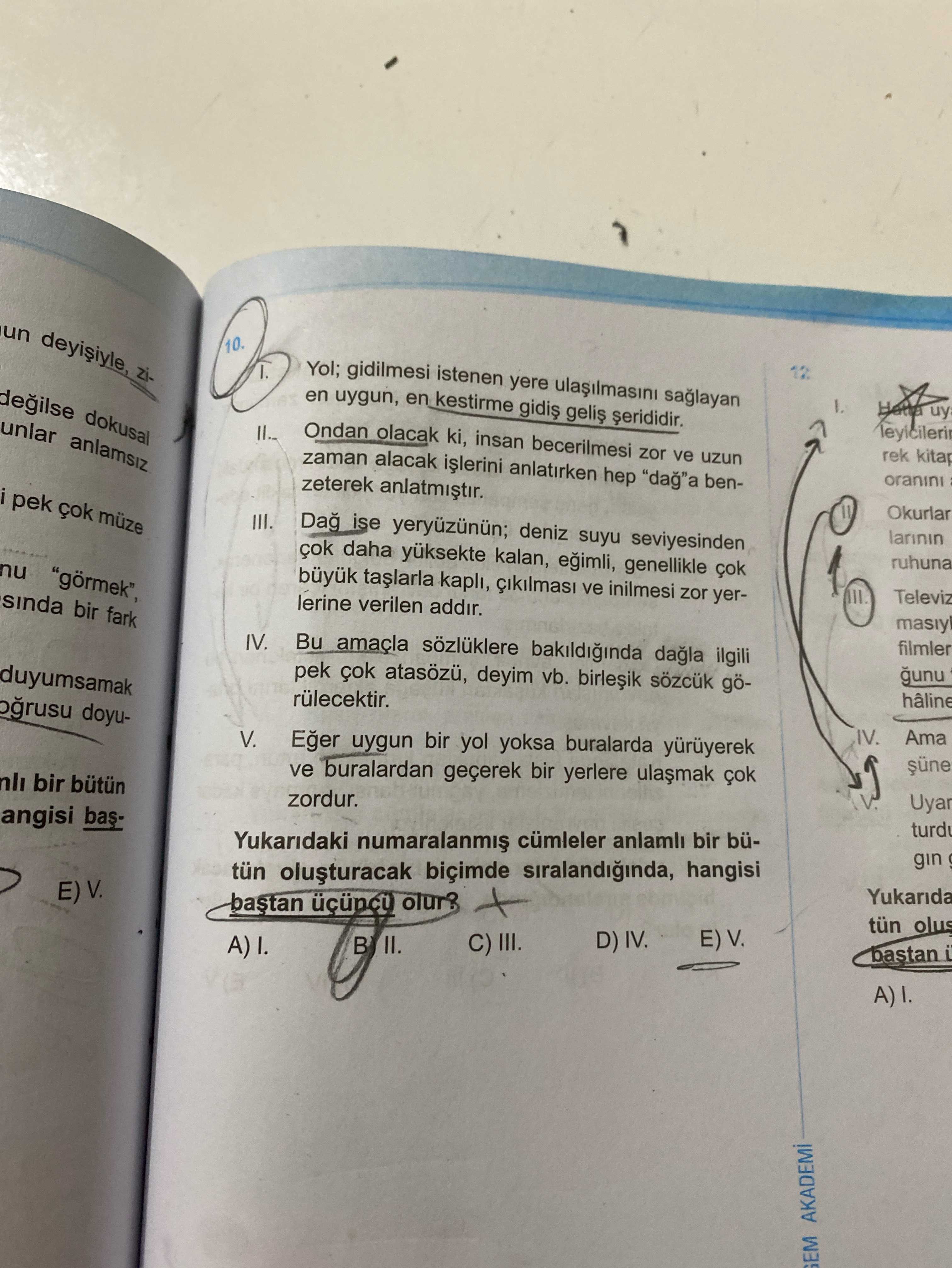 I. Yol; gidilmesi istenen yere ulaşılmasını sağlayan en uygun, en kestirme gidiş geliş şerididir