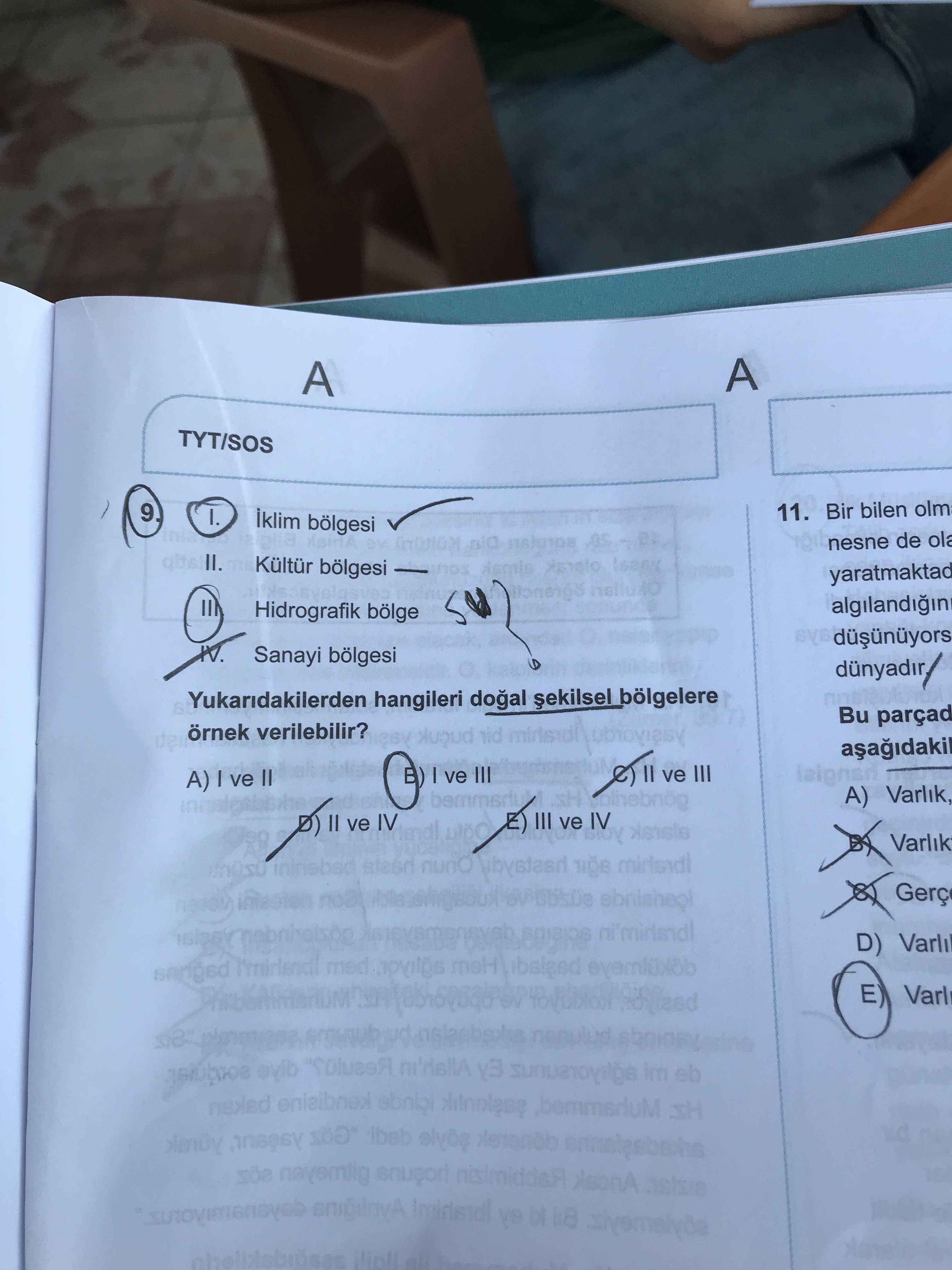 I. İklim bölgesi II. Kültür bölgesi III. Hidrografik bölge IV. Sanayi bölgesi Yukarıdakilerden