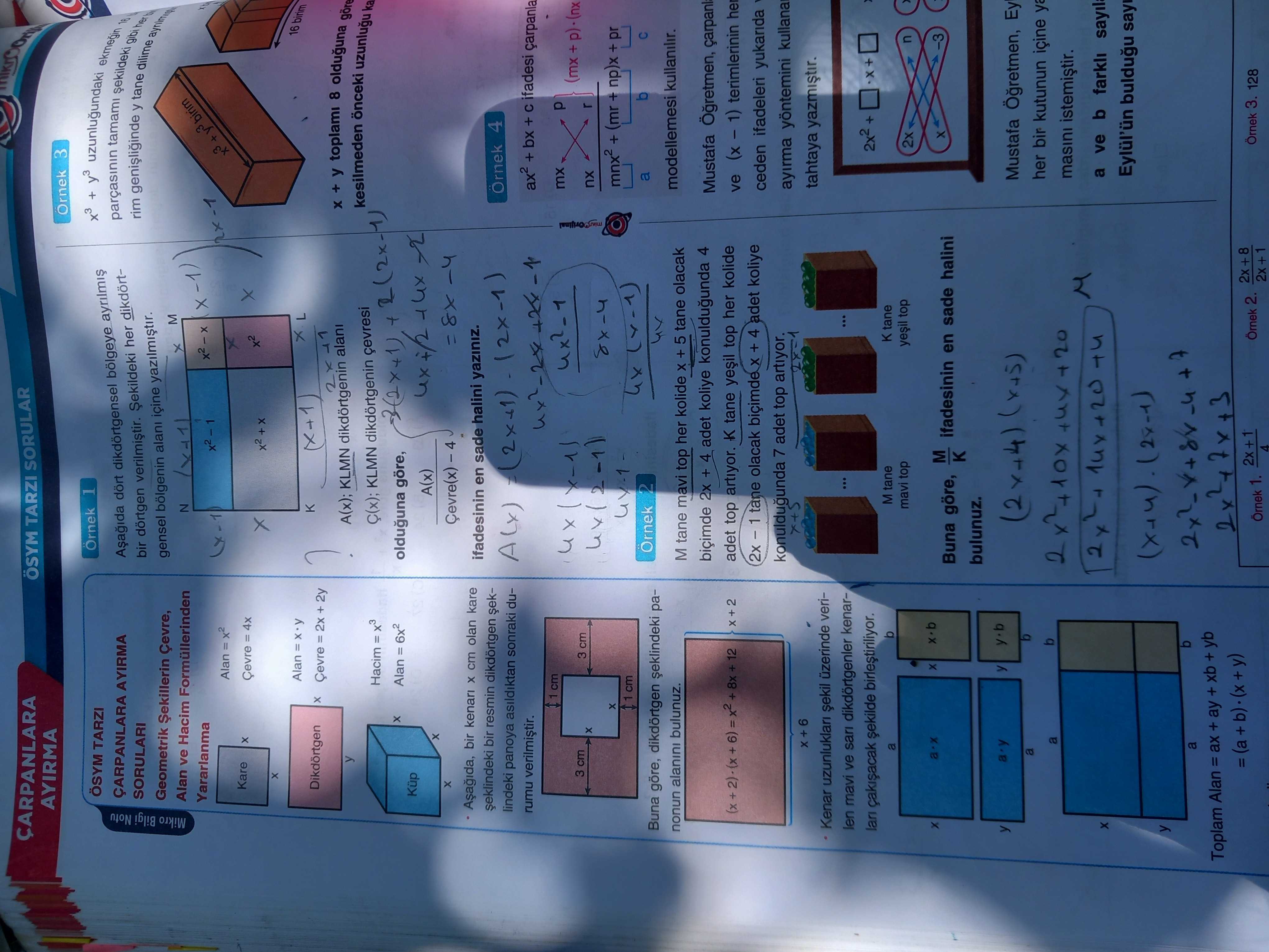 Aşağıda, bir kenarı x cm olan kare şeklindeki bir resmin dikdörtgen şeklindeki panoya asıldıktan