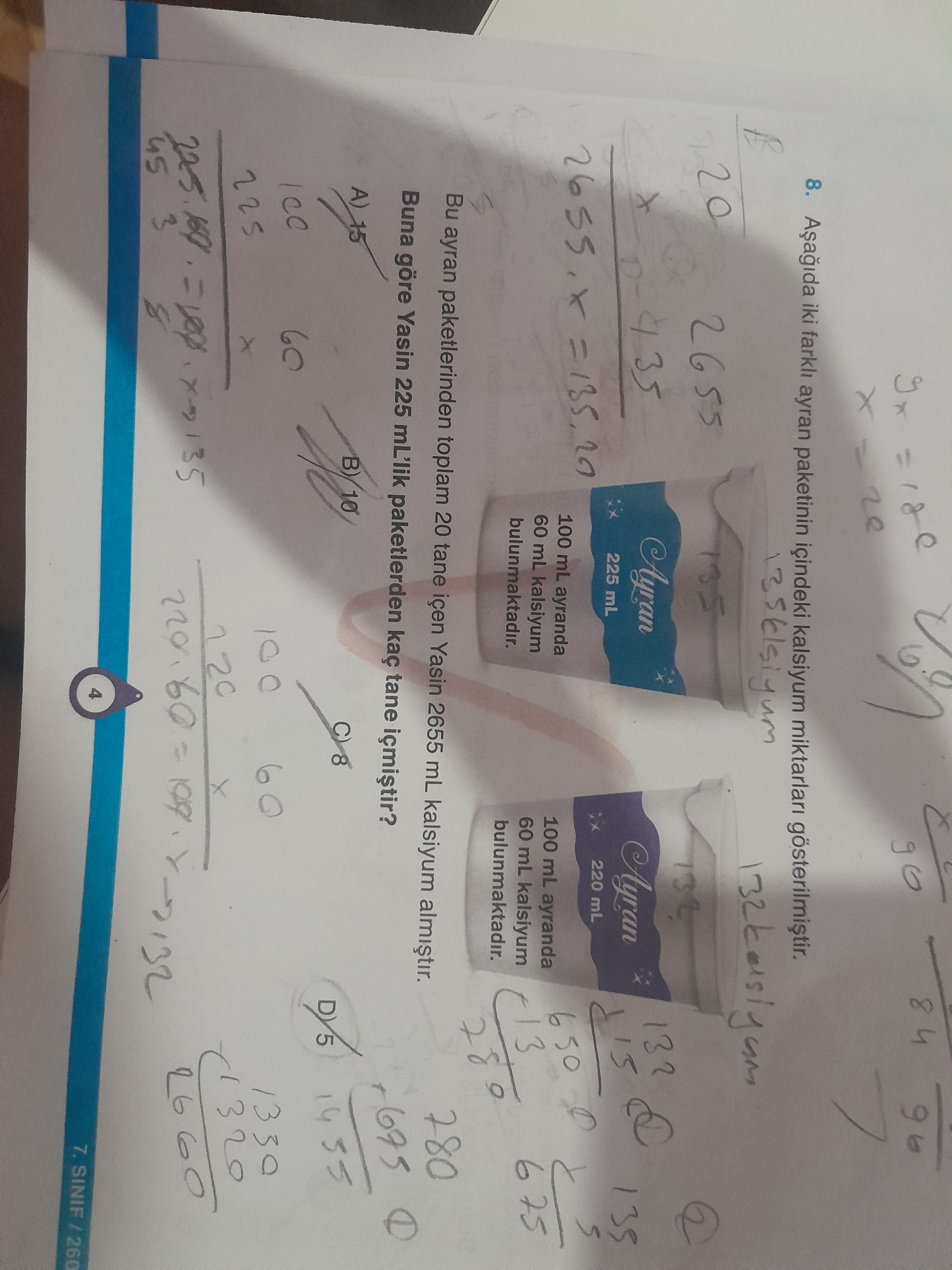 Aşağıda iki farklı ayran paketinin içindeki kalsiyum miktarları gösterilmiştir. Bu ayran