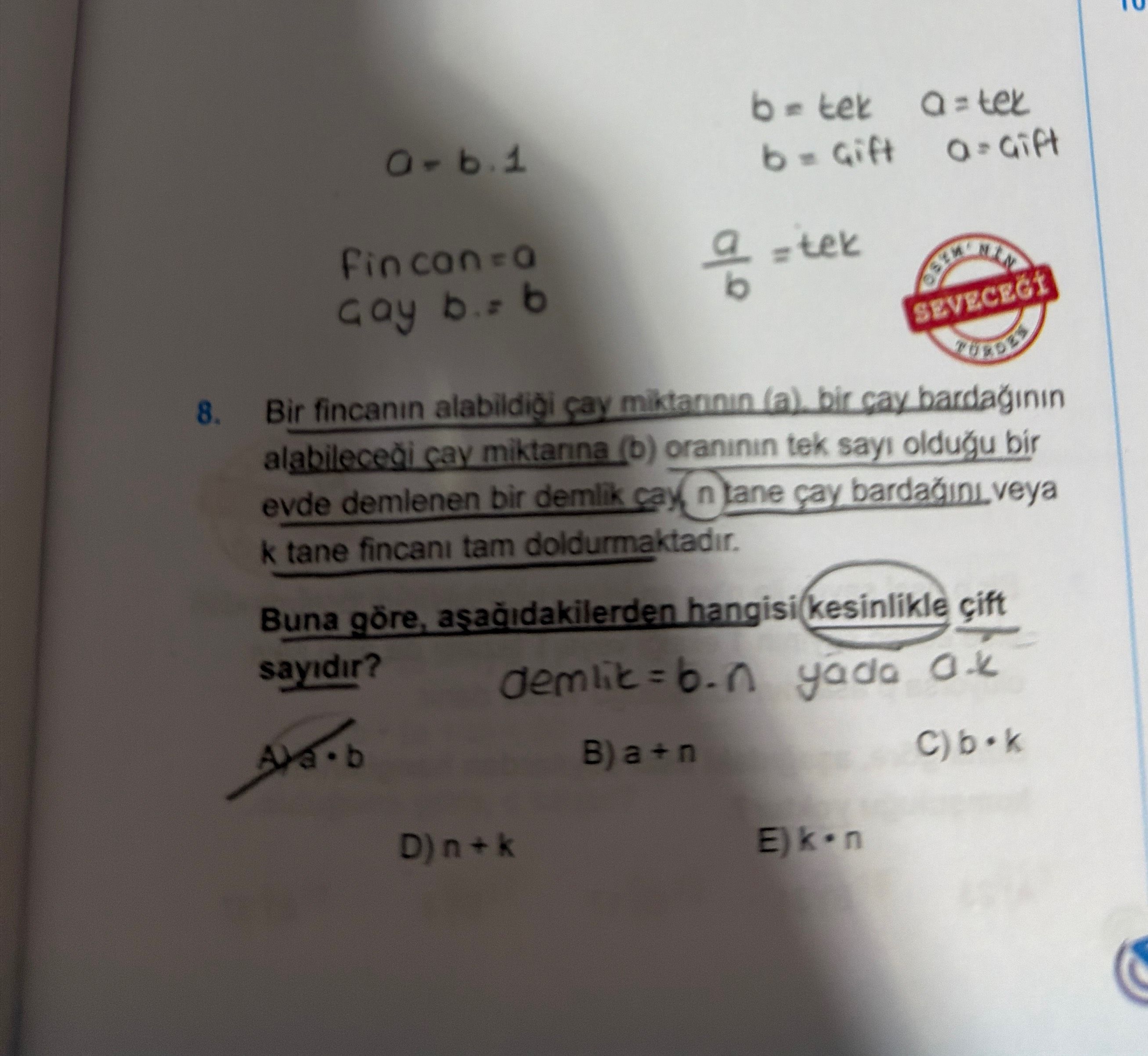 Bir fincanın alabildiği çay miktarının (a), bir çay bardağının alabileceği çay miktarına (b)