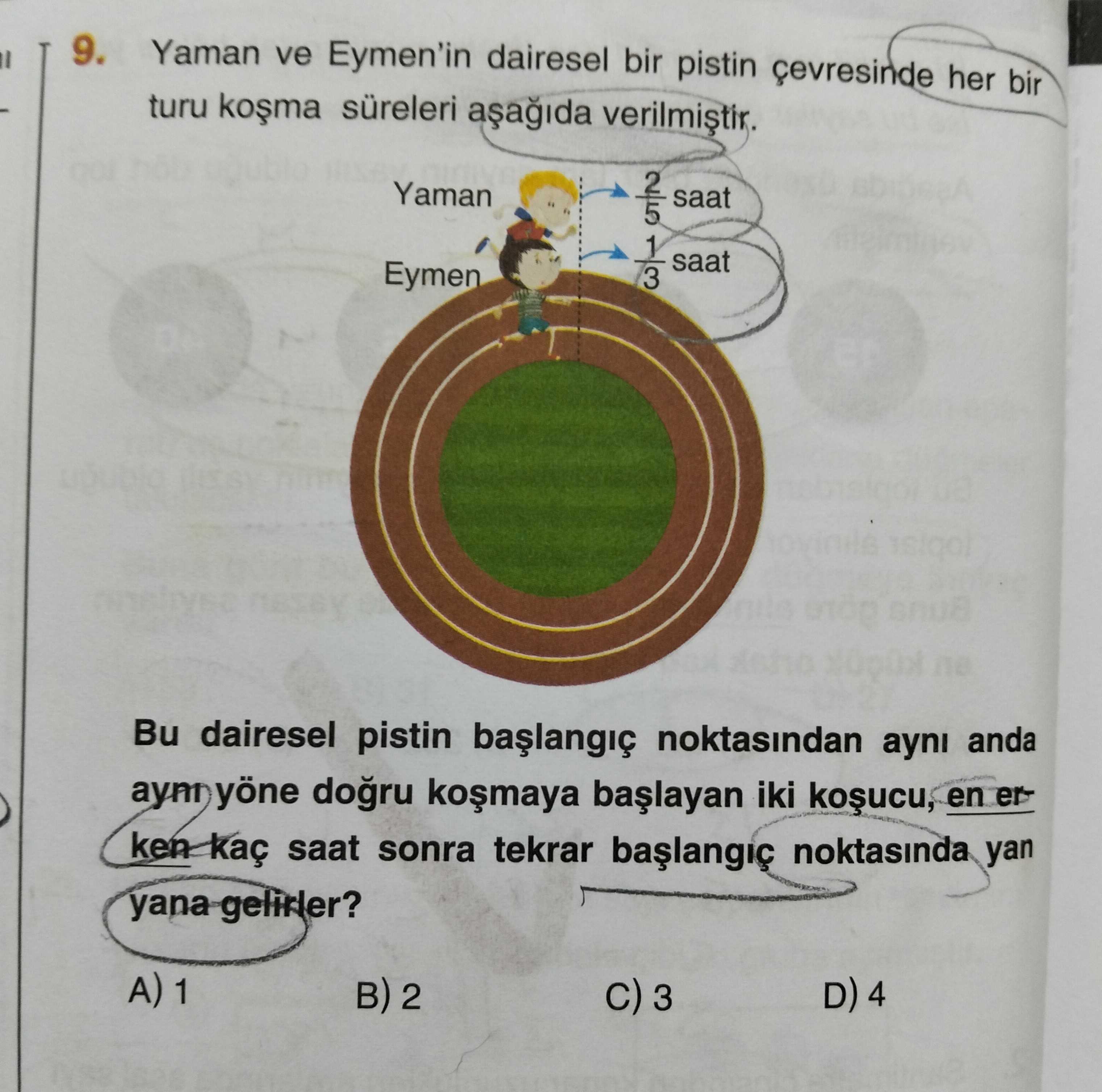 Yaman ve Eymen'in dairesel bir pistin çevresinde her bir turu koşma süreleri aşağıda verilmiştir