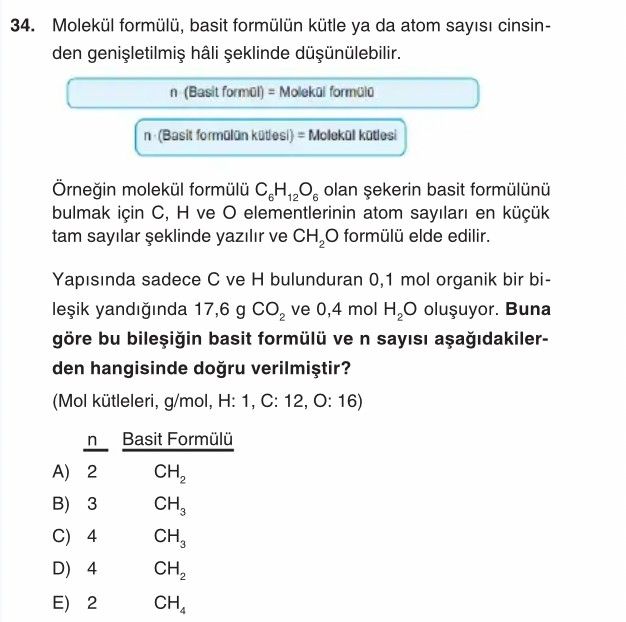 Molekül formülü, basit formülün kütle ya da atom sayısı cinsinden genişletilmiş hâli şeklinde