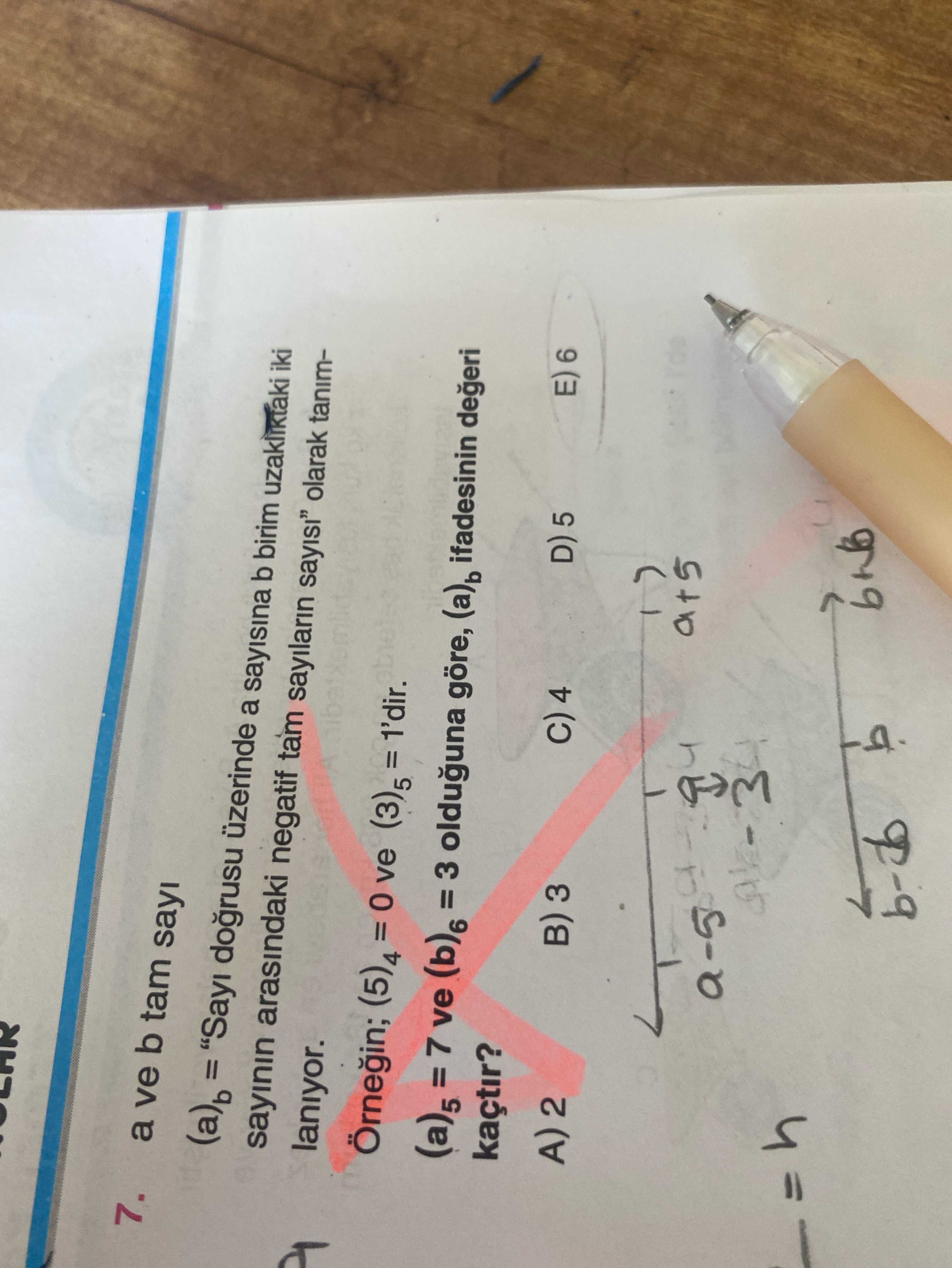 a ve b tam sayı (a)_b = "Sayı doğrusu üzerinde a sayısına b birim uzaklıktaki iki sayının arasındaki
