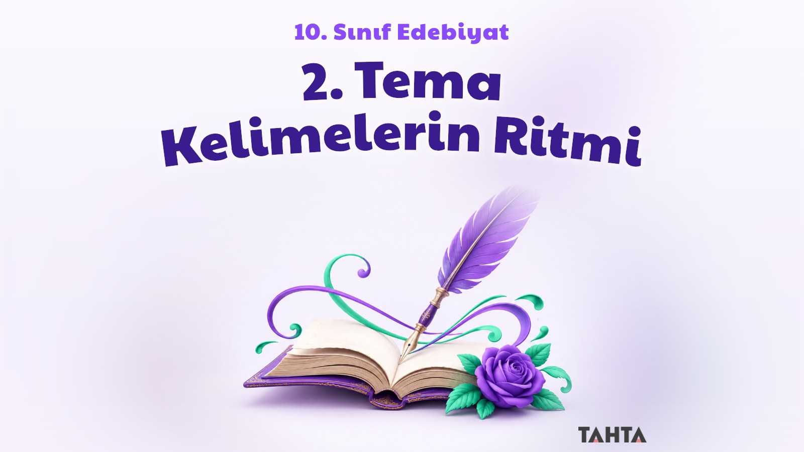 Kelimelerin Ritmi konusunu simgeleyen tüy kalem ve kitap görseli