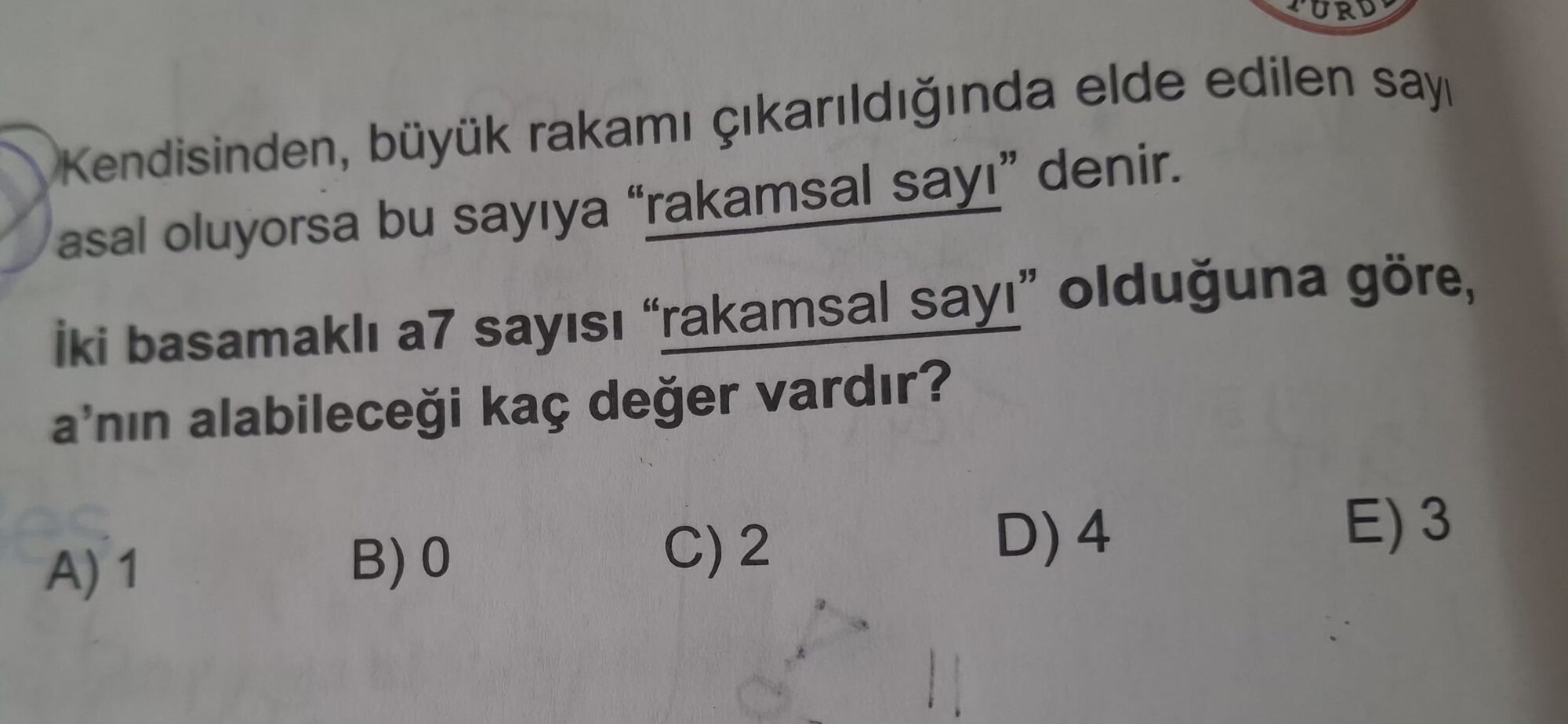 Kendisinden, büyük rakamı çıkarıldığında elde edilen sayı asal oluyorsa bu sayıya "rakamsal sayı"