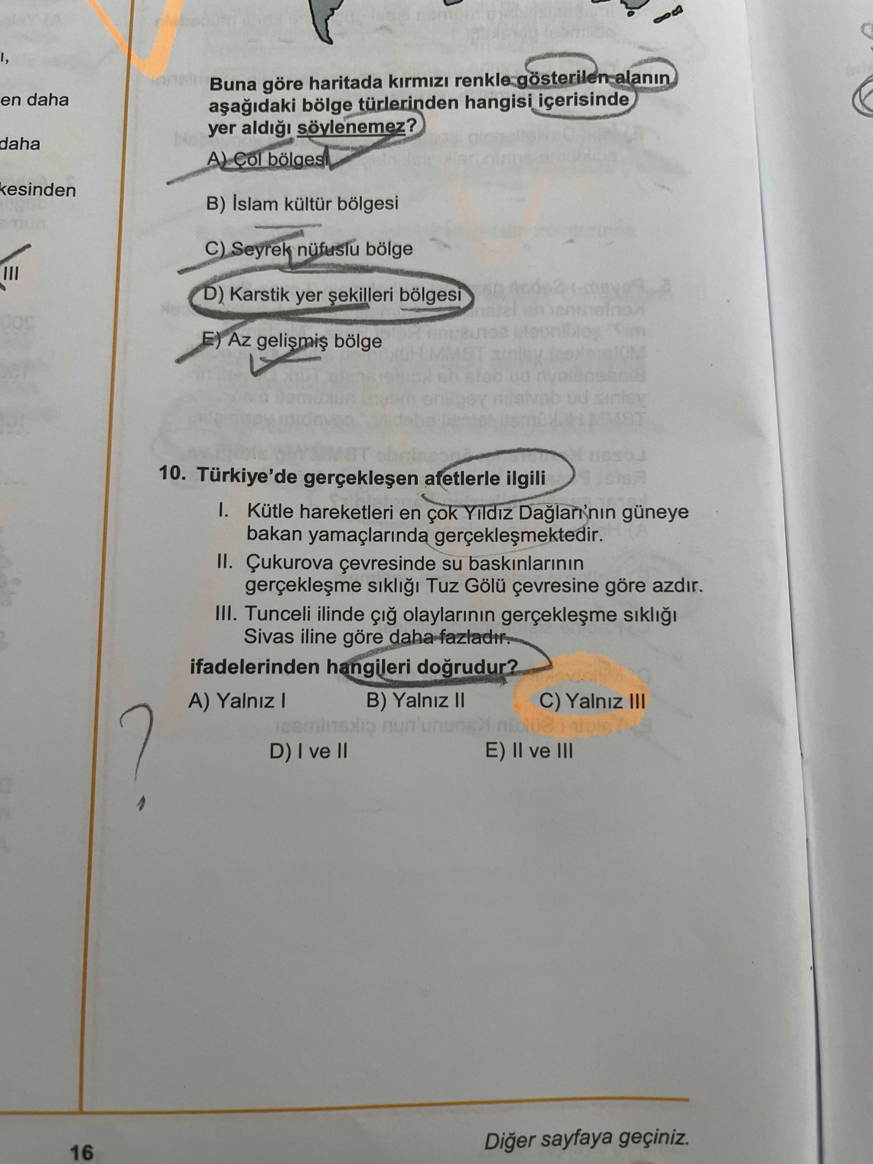 Türkiye'de gerçekleşen afetlerle ilgili I. Kütle hareketleri en çok Yıldız Dağları'nın güneye bakan