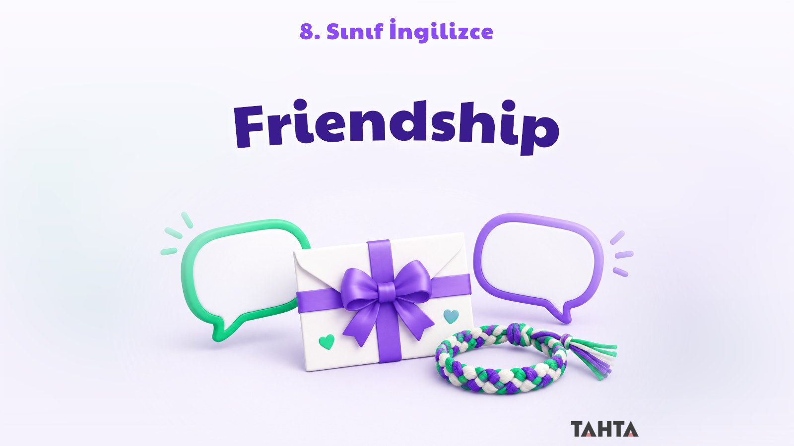 Davet zarfı, konuşma balonları ve arkadaşlık bilekliğiyle Friendship ünitesi kapak görseli