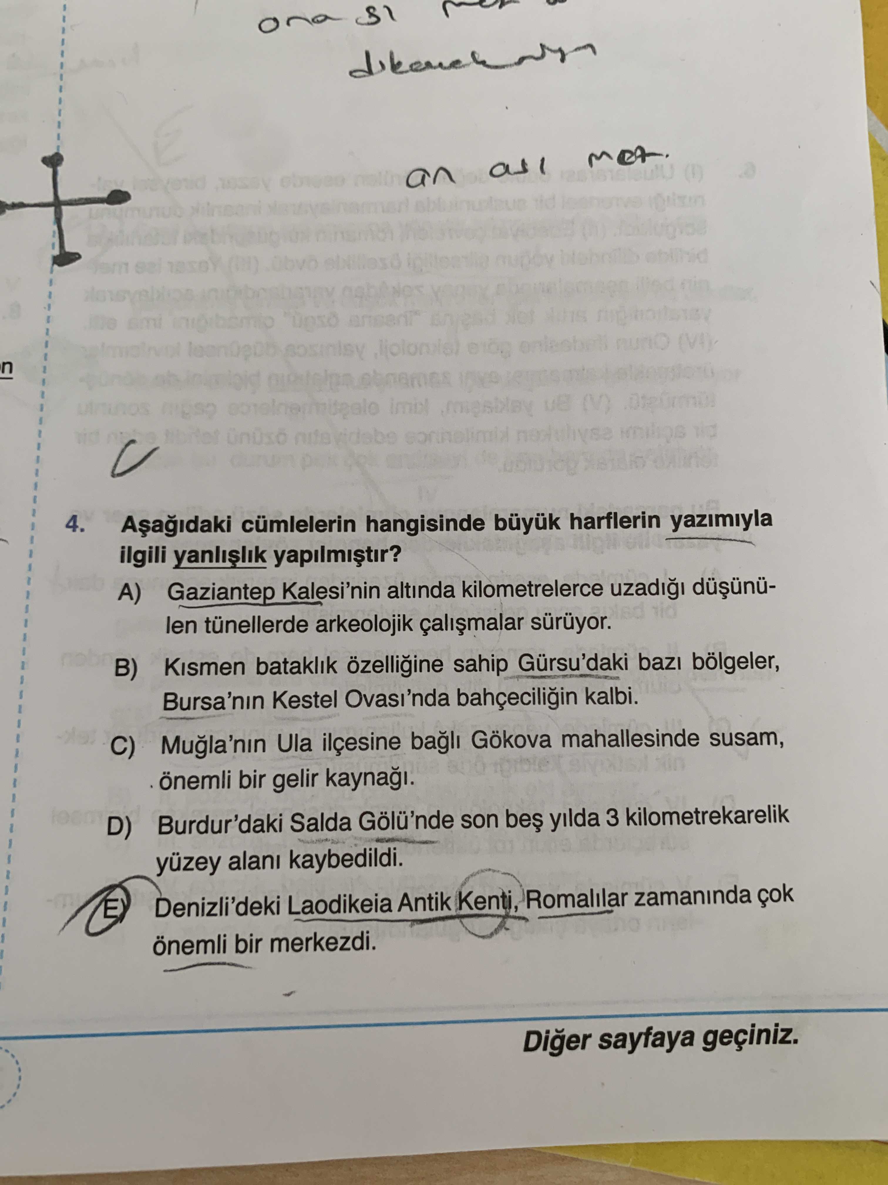 Aşağıdaki cümlelerin hangisinde büyük harflerin yazımıyla ilgili yanlışlık yapılmıştır?