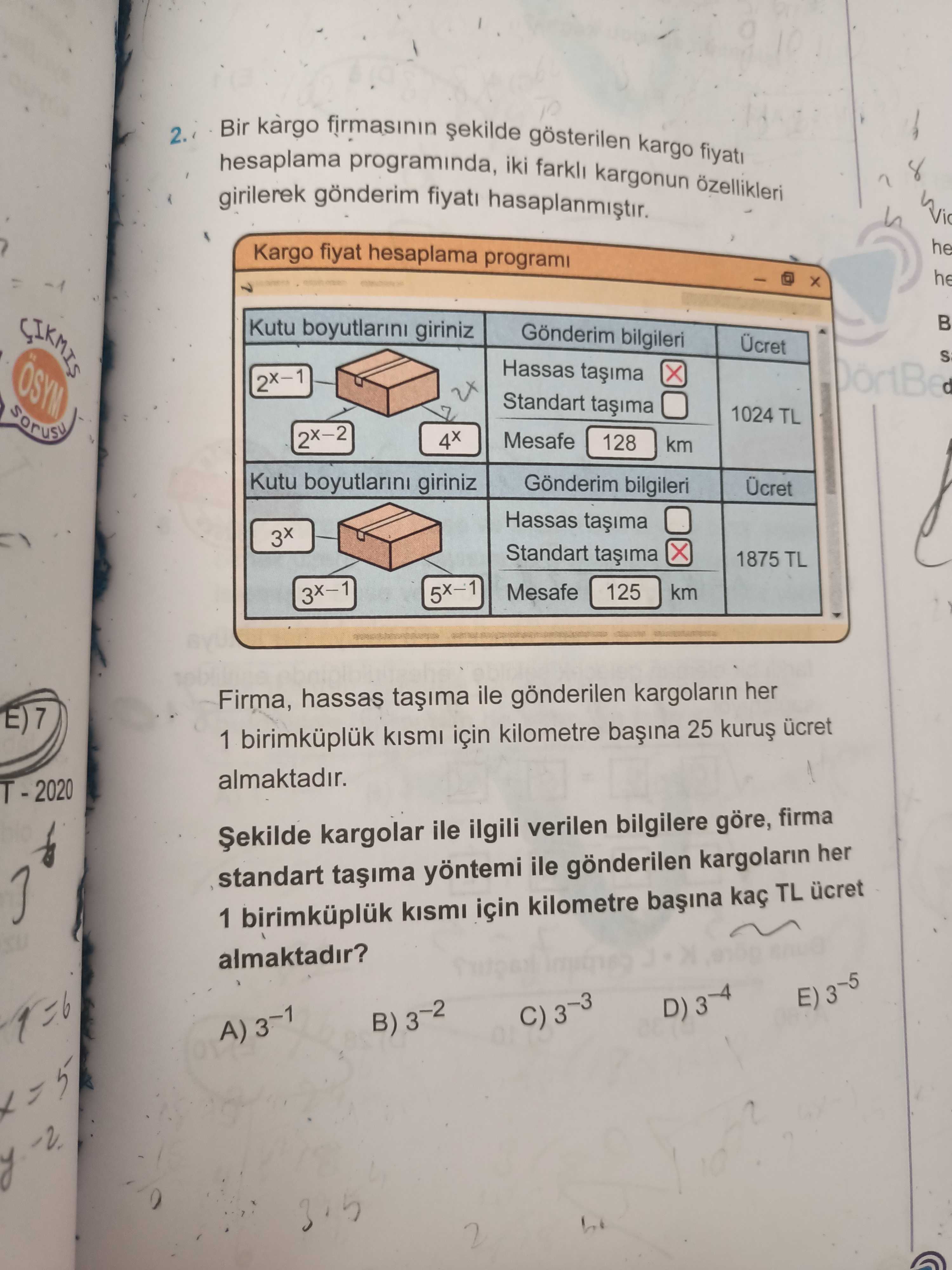 Bir kargo firmasının şekilde gösterilen kargo fiyatı hesaplama programında, iki farklı kargonun