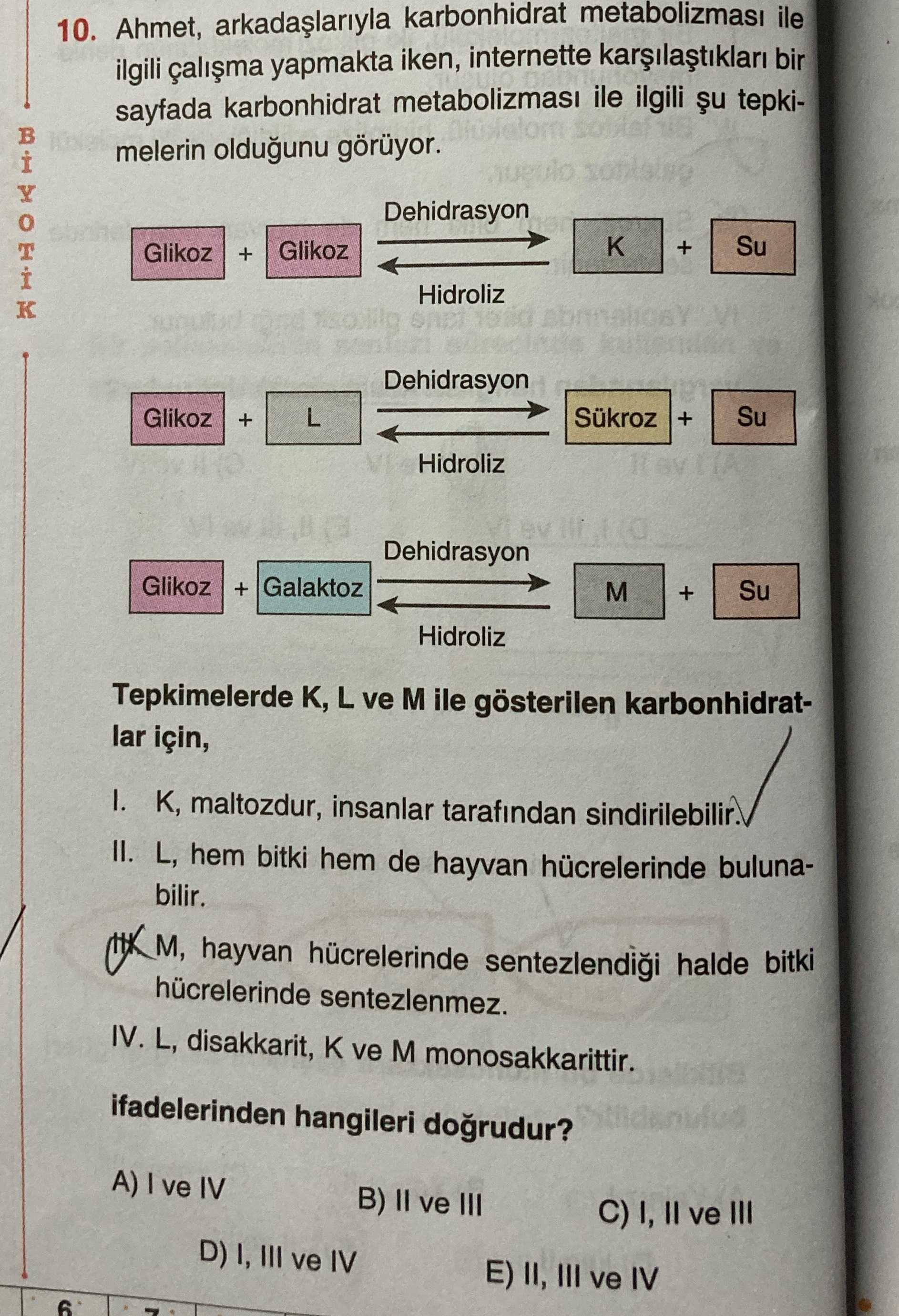Ahmet, arkadaşlarıyla karbonhidrat metabolizması ile ilgili çalışma yapmakta iken, internette