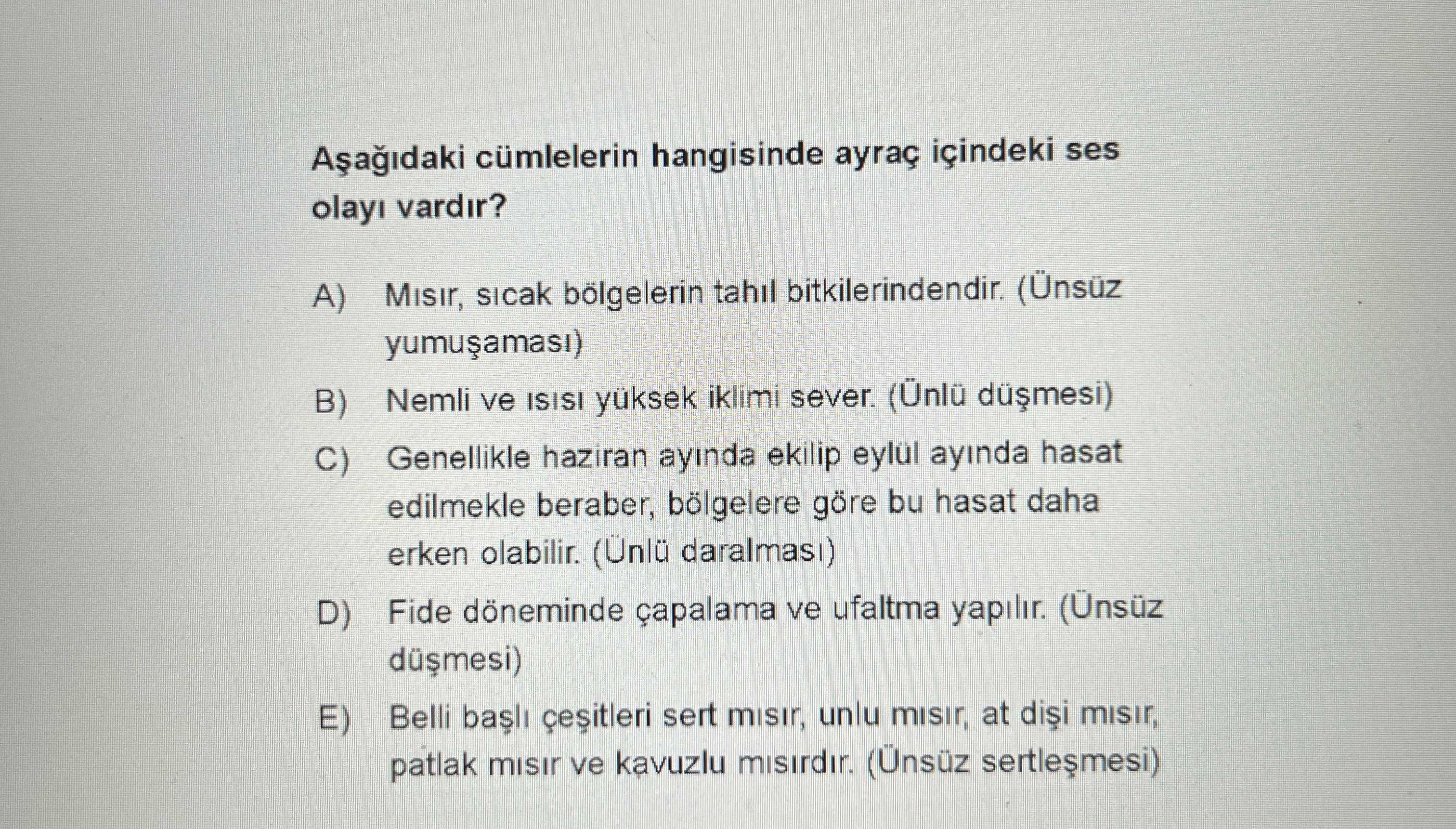 Aşağıdaki cümlelerin hangisinde ayraç içindeki ses olayı vardır?