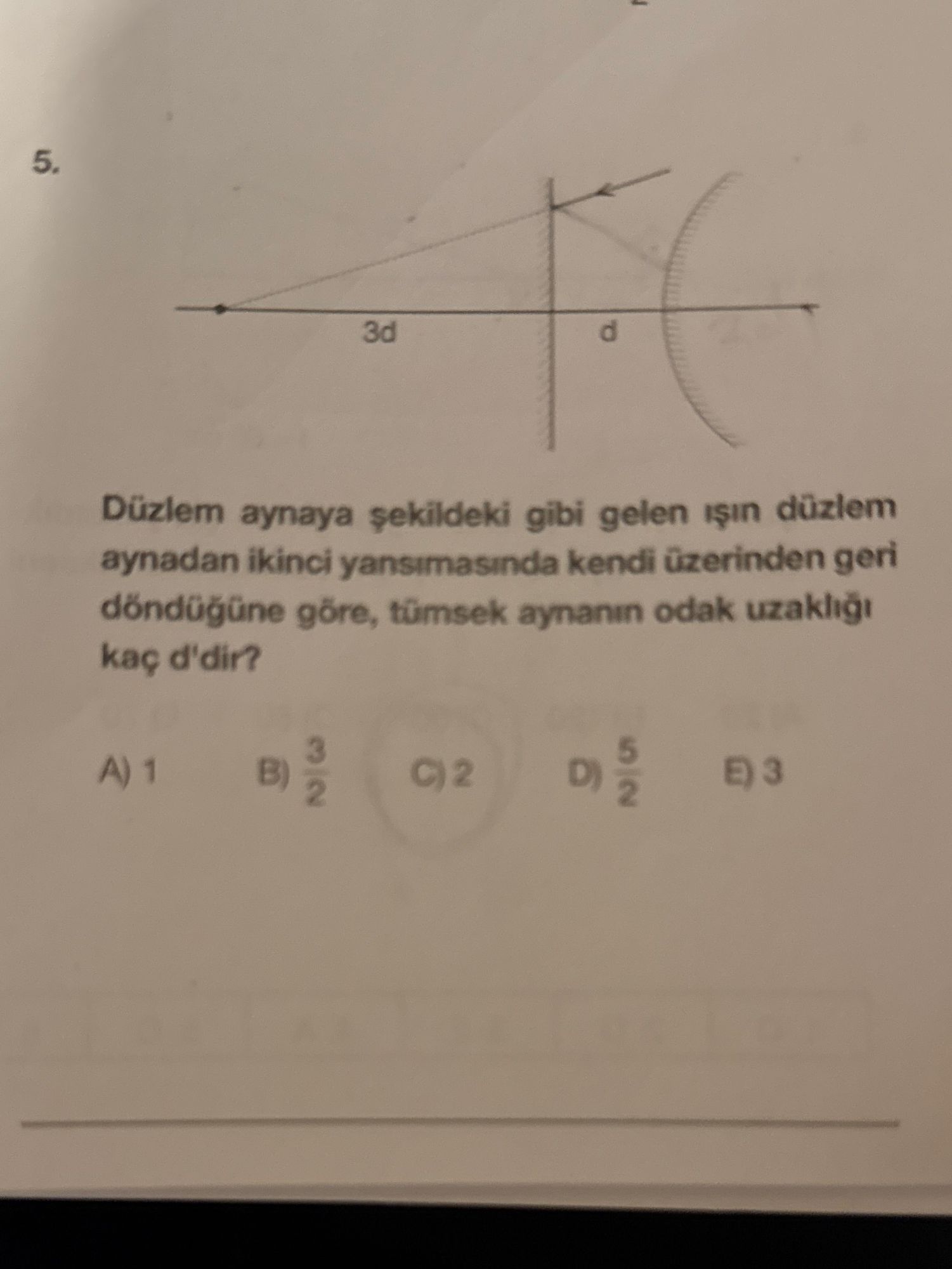 Düzlem aynaya şekildeki gibi gelen ışın düzlem aynadan ikinci yansımasında kendi üzerinden geri