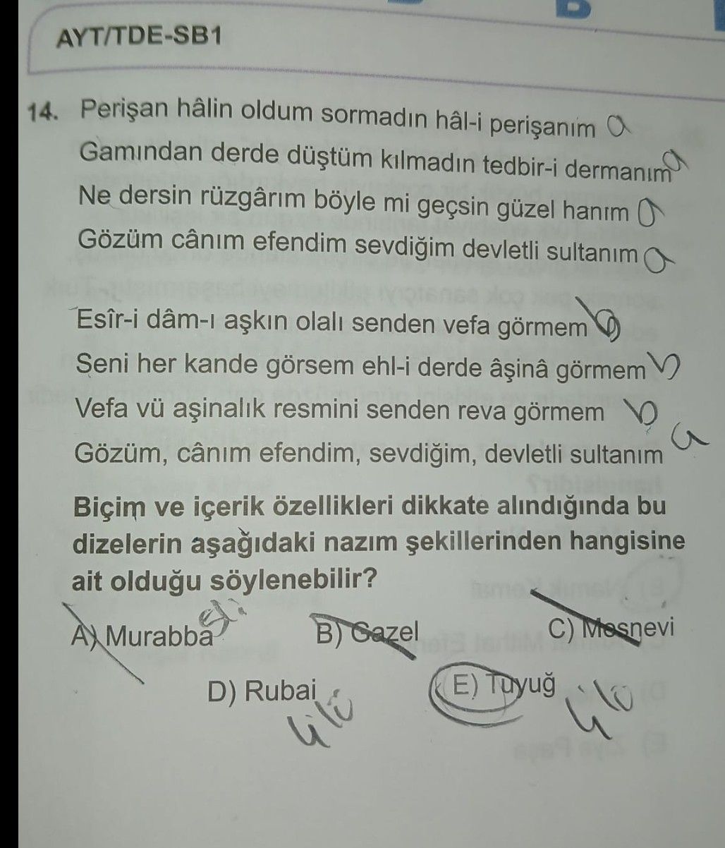 Perişan hâlin oldum sormadın hâl-i perişanım Gamından derde düştüm kılmadın tedbir-i dermanım Ne