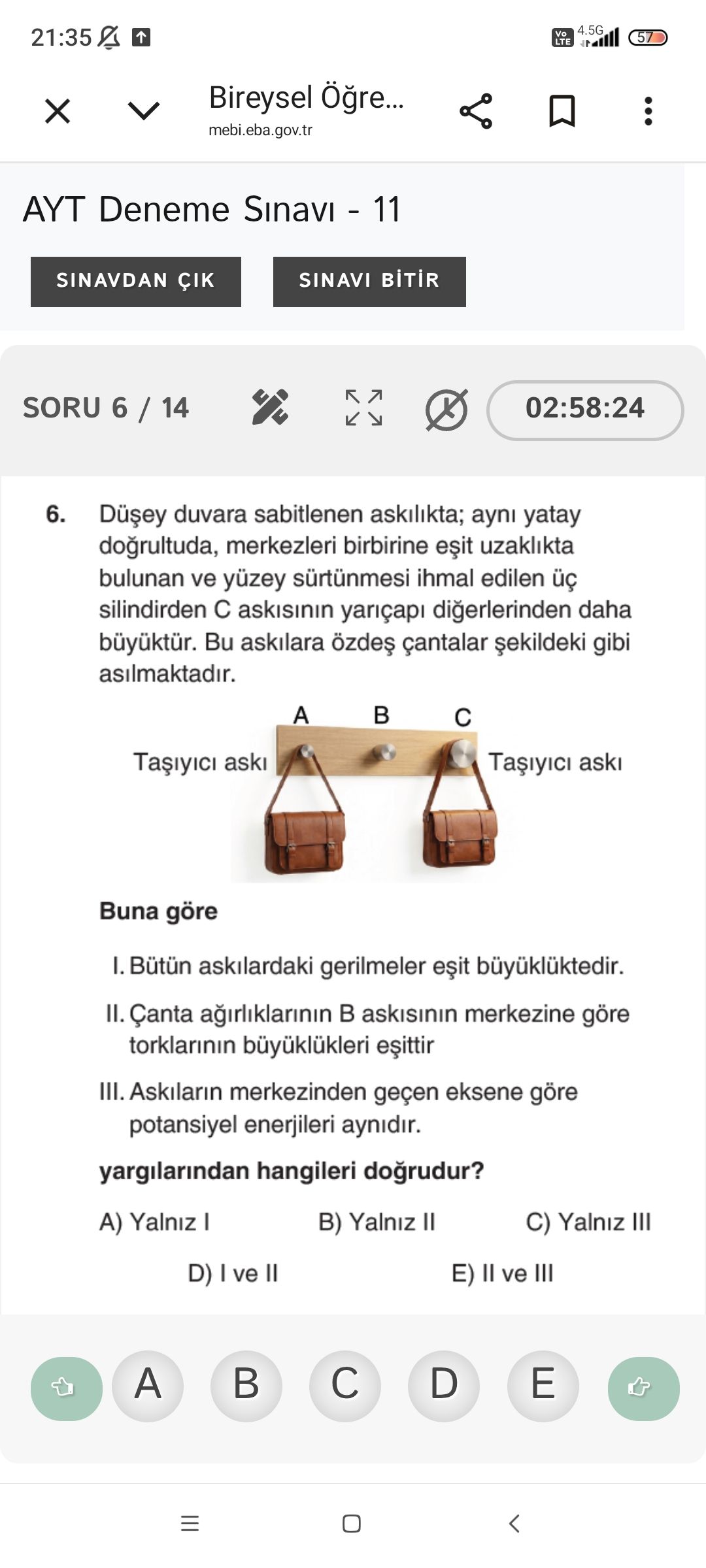 Düşey duvara sabitlenen askılıkta; aynı yatay doğrultuda, merkezleri birbirine eşit uzaklıkta