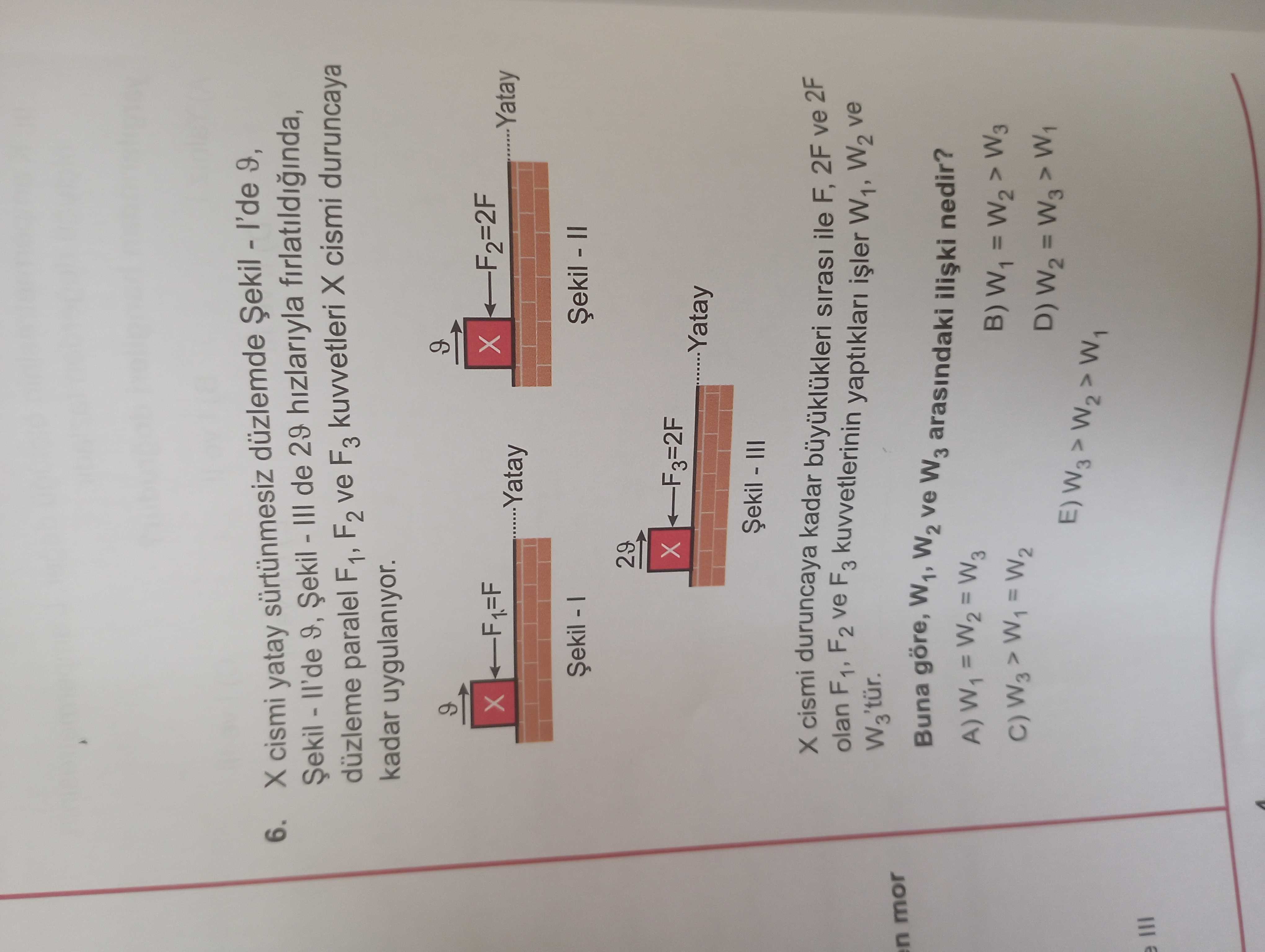 X cismi yatay sürtünmesiz düzlemde Şekil - I'de ϑ, Şekil - II'de ϑ, Şekil - III de 2ϑ hızlarıyla