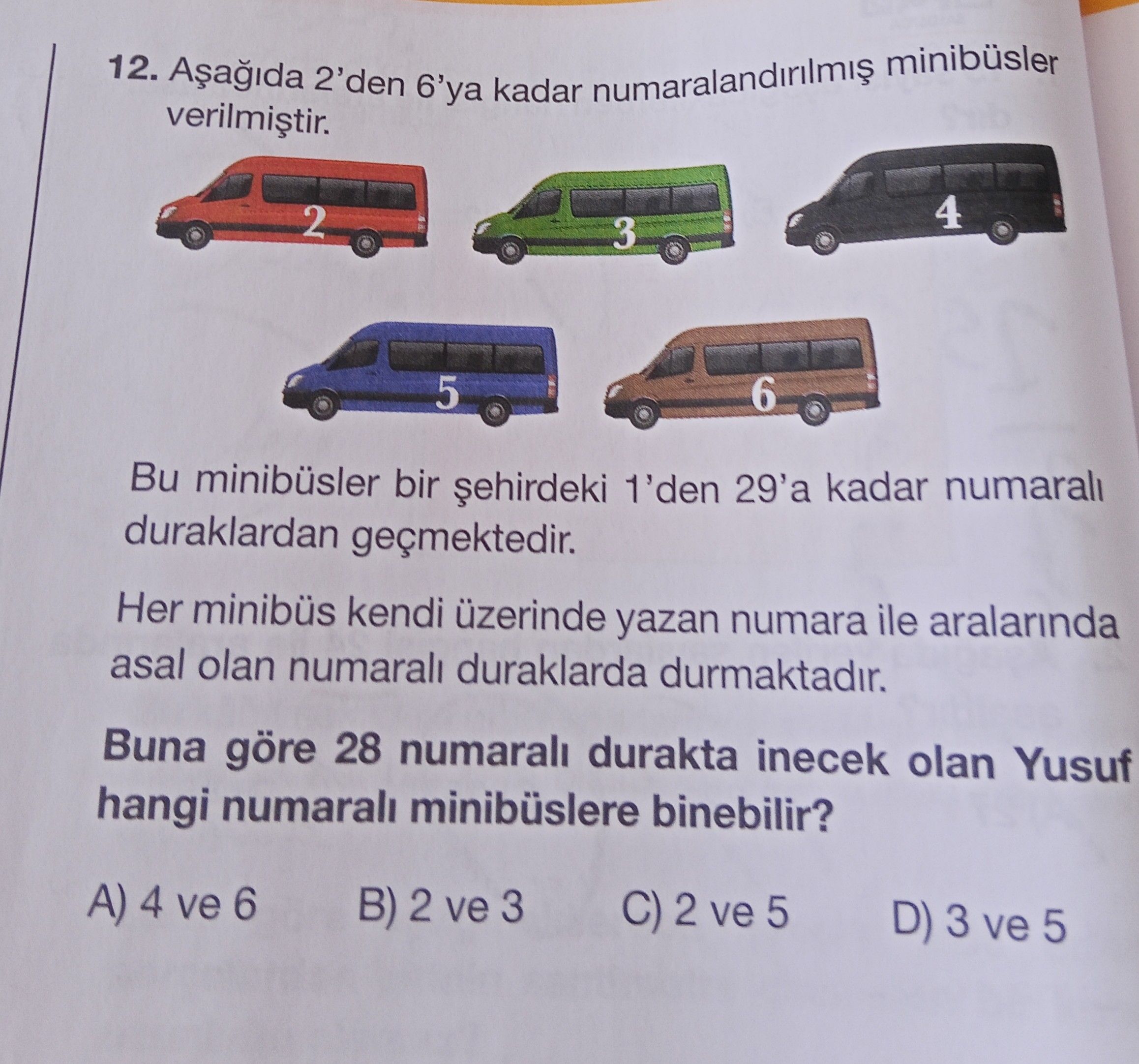 Aşağıda 2'den 6'ya kadar numaralandırılmış minibüsler verilmiştir. Bu minibüsler bir şehirdeki 1'den