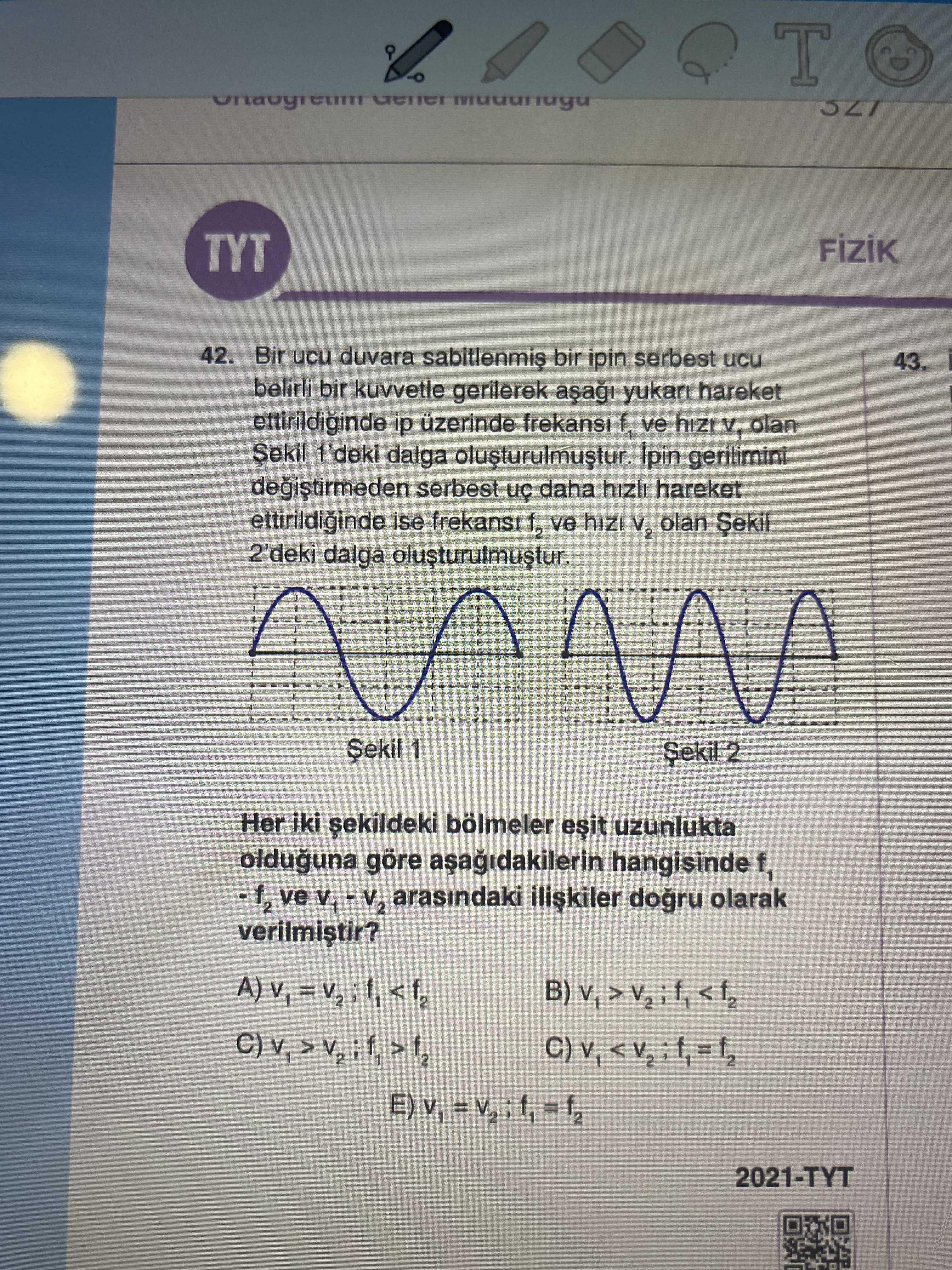 Bir ucu duvara sabitlenmiş bir ipin serbest ucu belirli bir kuvvetle gerilerek aşağı yukarı hareket
