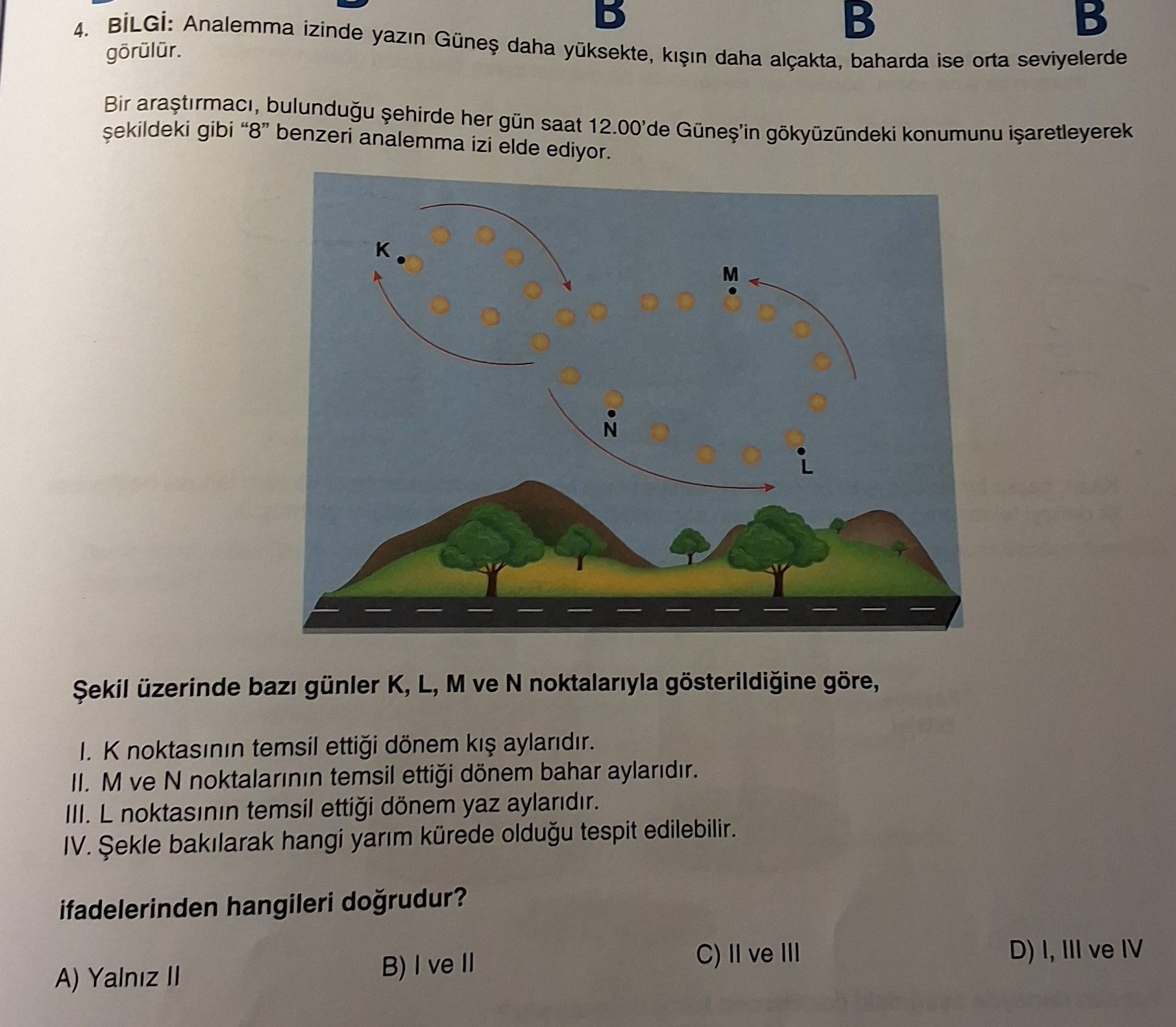 BİLGİ: Analemma izinde yazın Güneş daha yüksekte, kışın daha alçakta, baharda ise orta seviyelerde