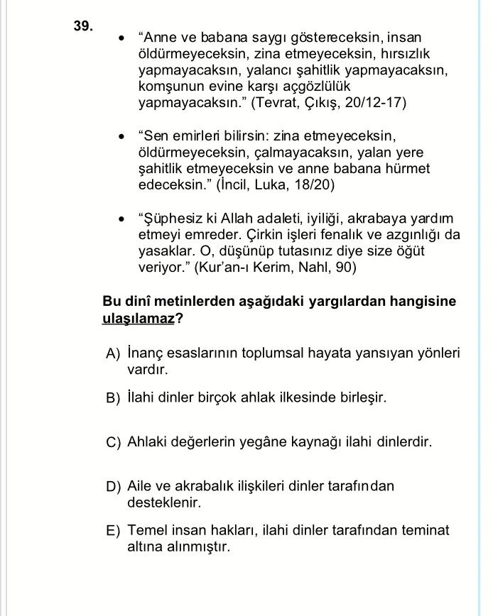 • "Anne ve babana saygı göstereceksin, insan öldürmeyeceksin, zina etmeyeceksin, hırsızlık