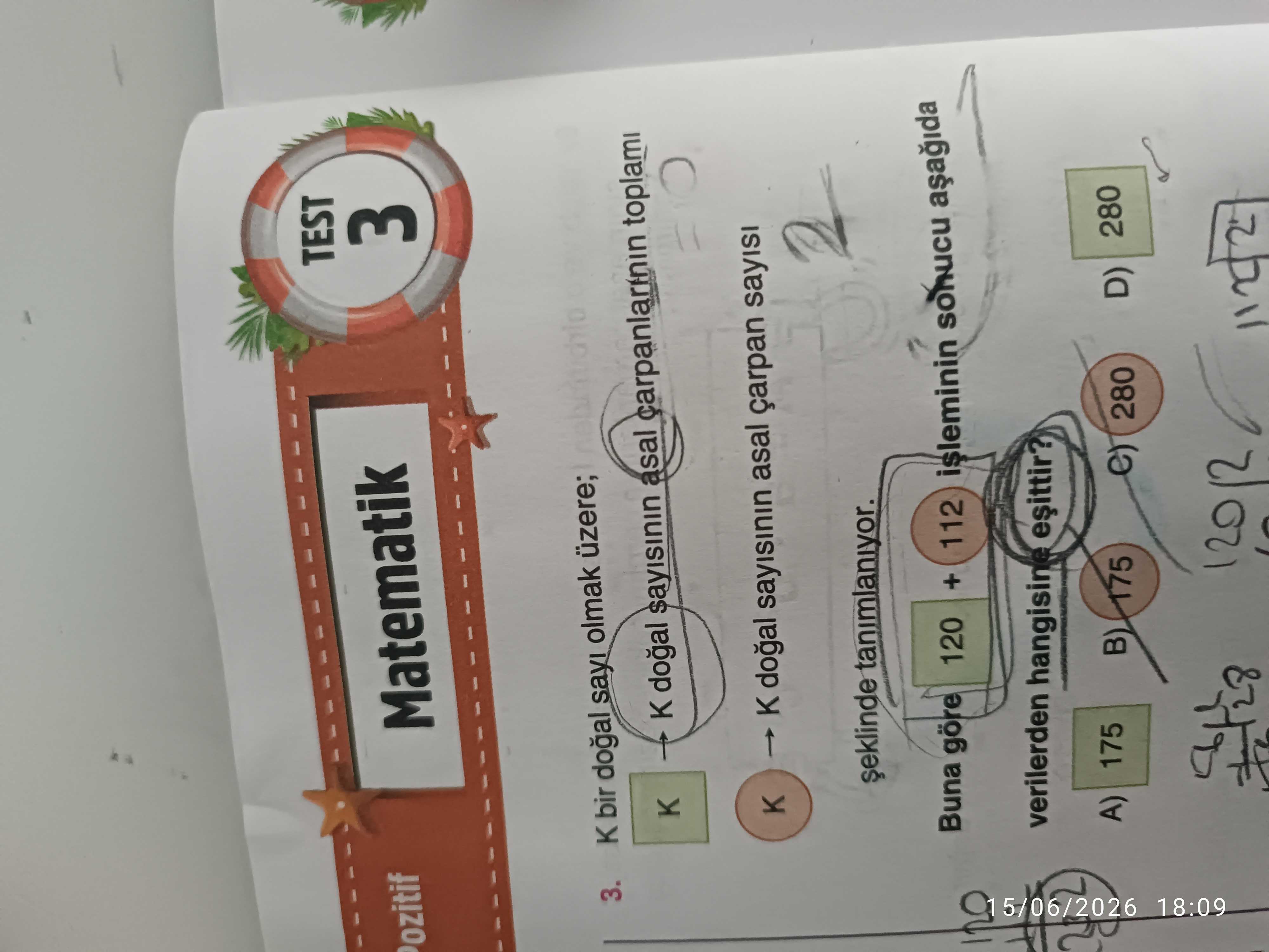 K bir doğal sayı olmak üzere; K → K doğal sayısının asal çarpanlarının toplamı K → K doğal sayısının